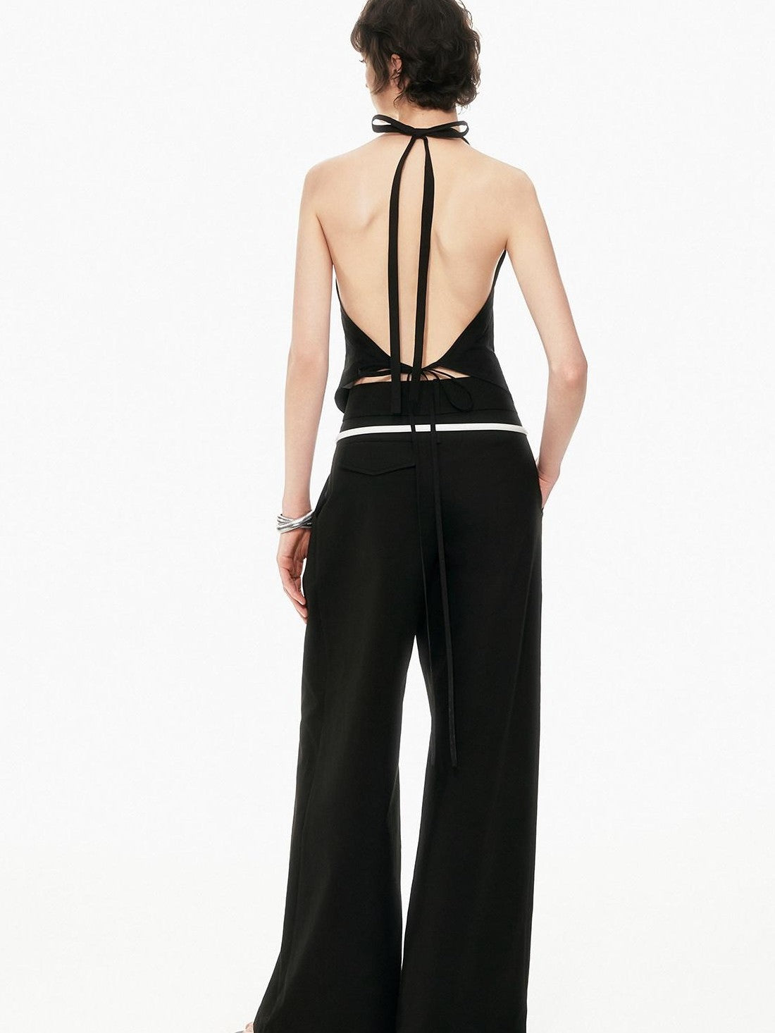 STRIKE A POSE Bow Tie Tucked Backless Cropped Slim Waist Women&