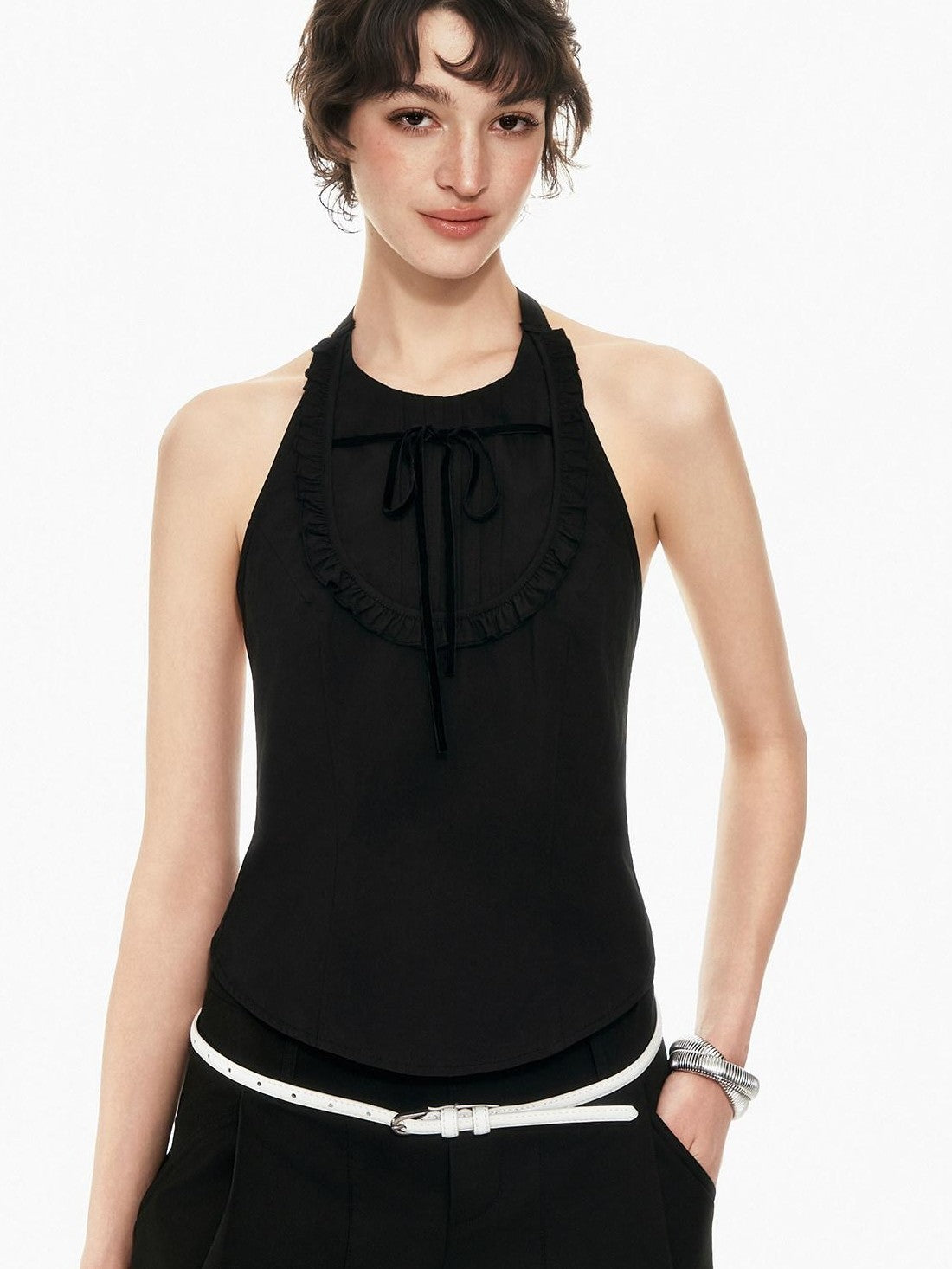 STRIKE A POSE Bow Tie Tucked Backless Cropped Slim Waist Women&