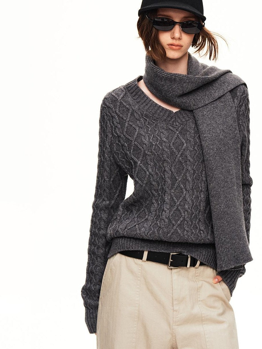 STRIKE A POSE Cable Knit Argyle V-neck Wool Blend Loose Fit Women&