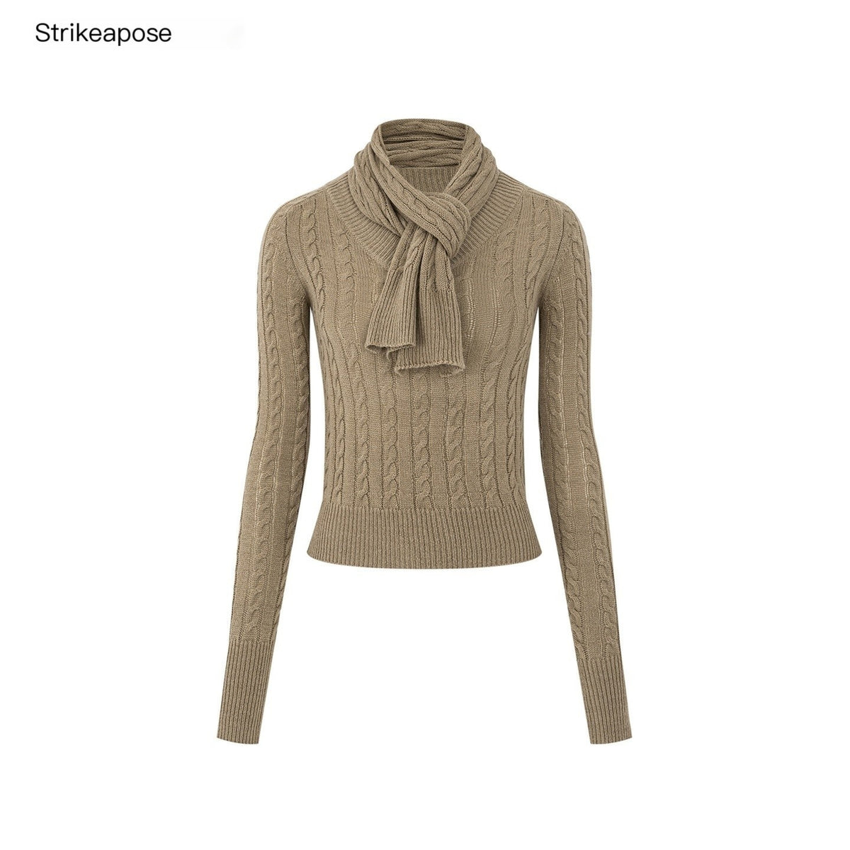 STRIKE_A_POSE_Cable_Knit_V-neck_Wool_Blend_Women&