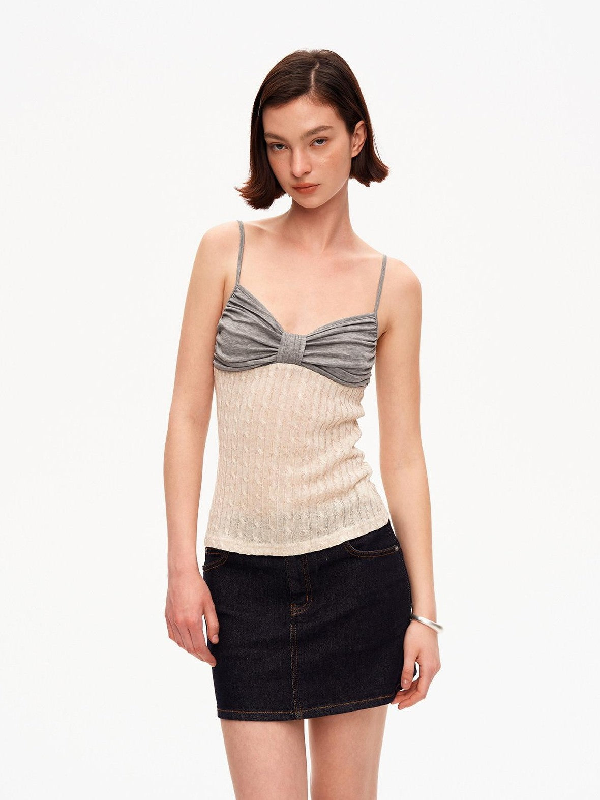 STRIKE A POSE Colorblock Cable Knit V-neck Slim Women&
