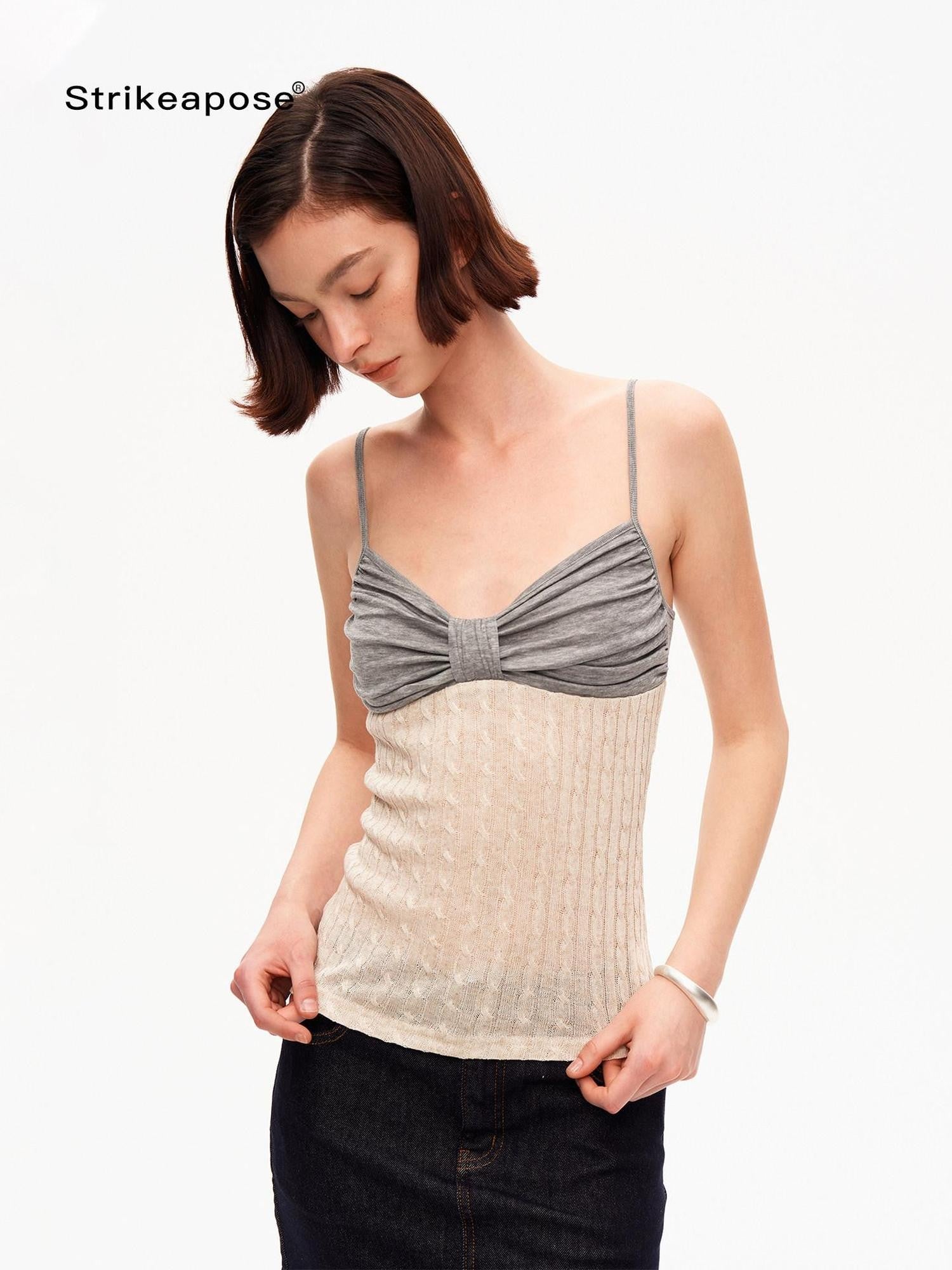 STRIKE A POSE Colorblock Cable Knit V-neck Slim Women&