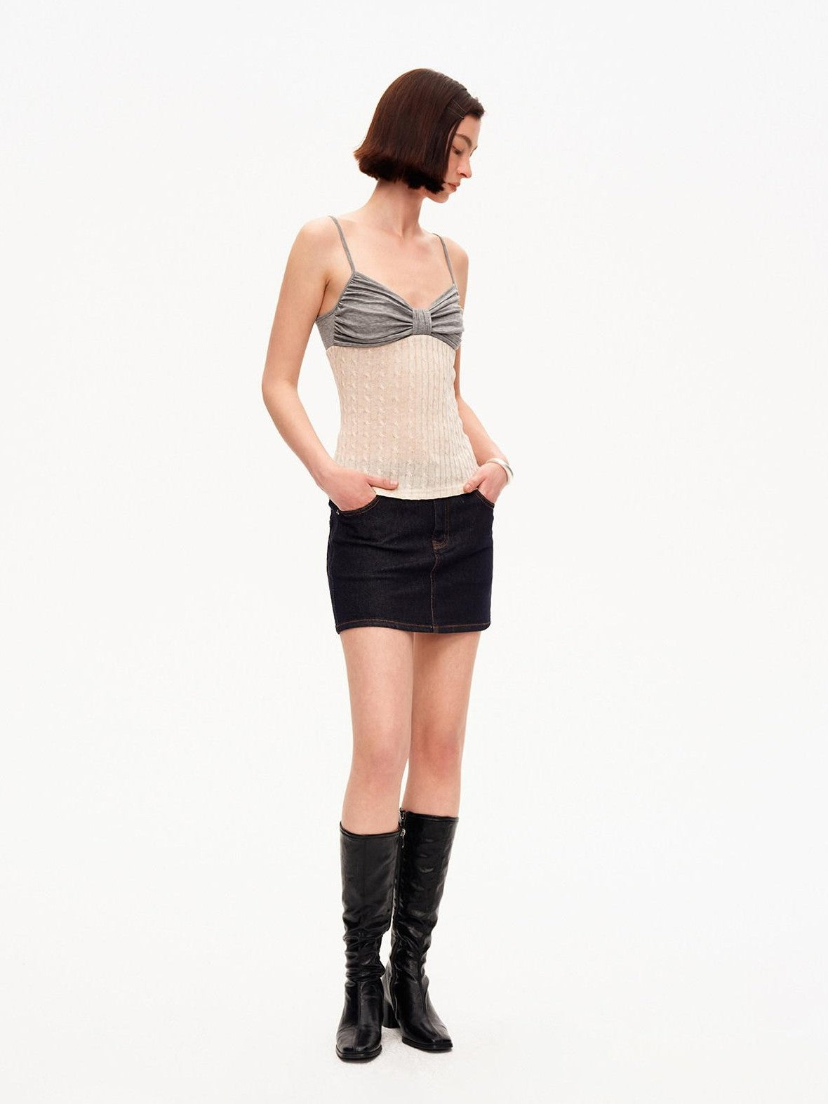STRIKE A POSE Colorblock Cable Knit V-neck Slim Women&