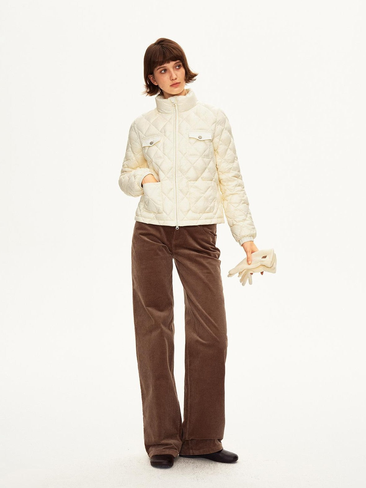 STRIKE A POSE Diamond Quilted Stand Collar Pocket Women&