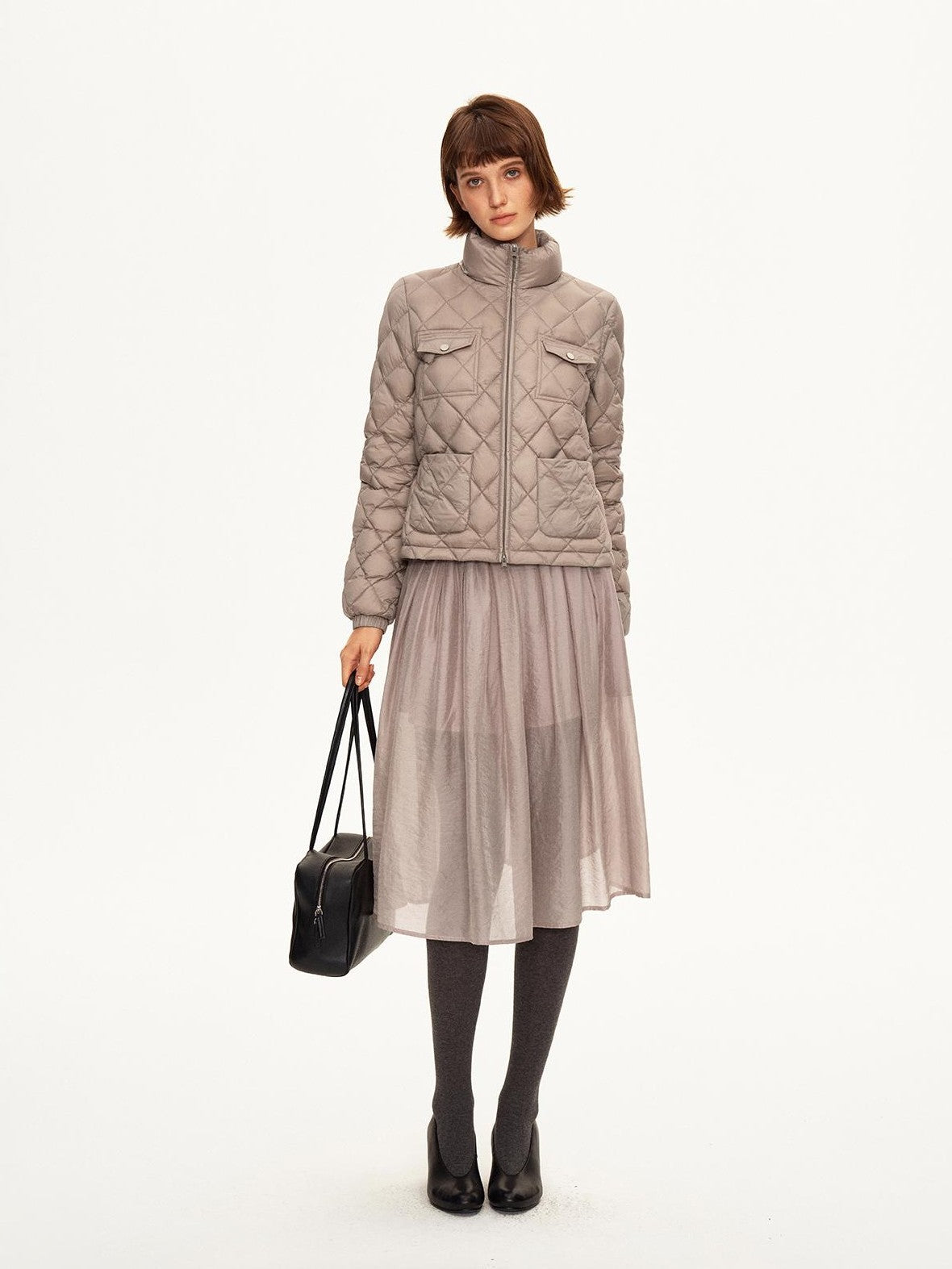 STRIKE A POSE Diamond Quilted Stand Collar Pocket Women&