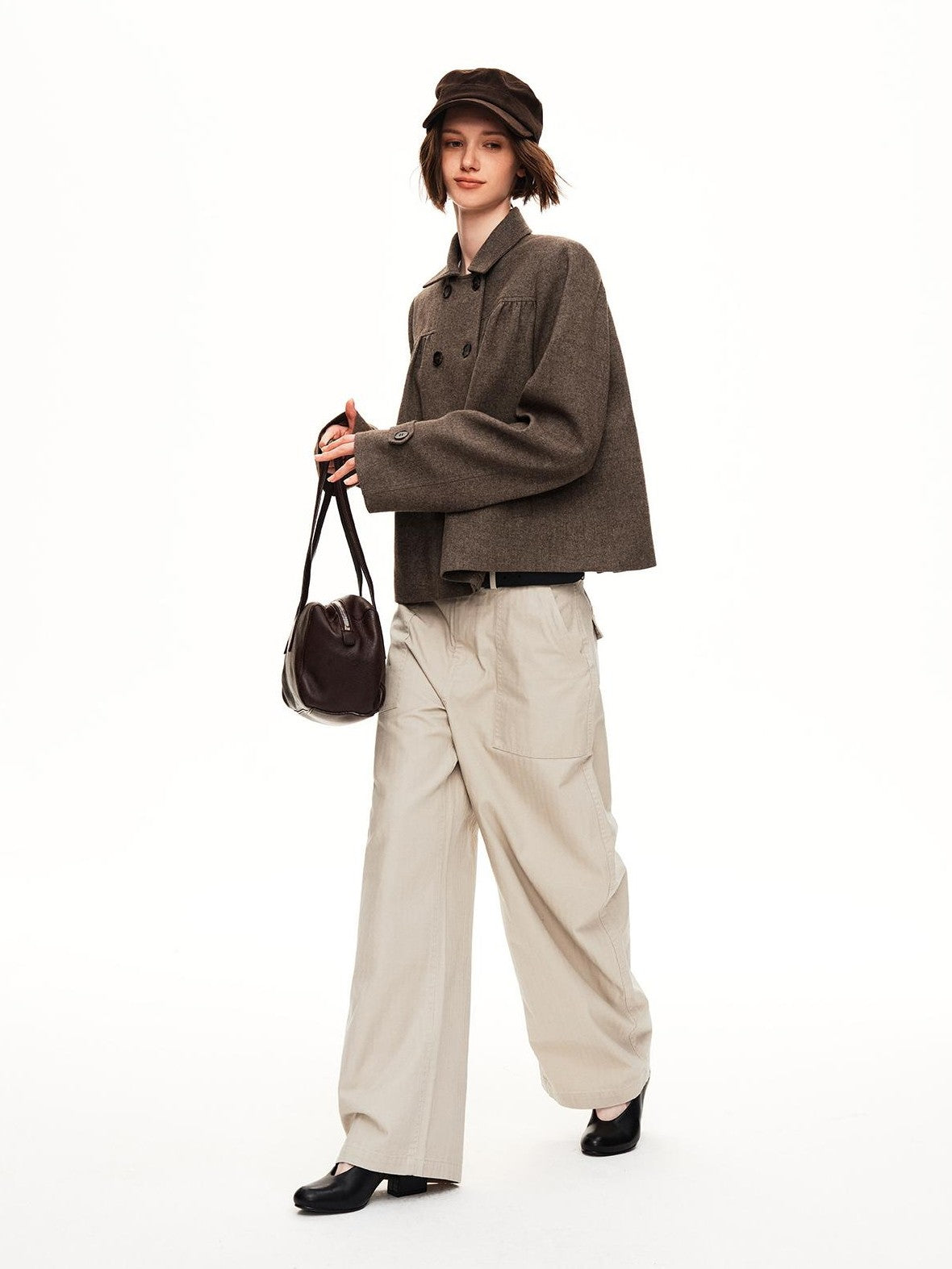 STRIKE A POSE Double Breasted Wool Lapel Cropped Loose Vintage Women&