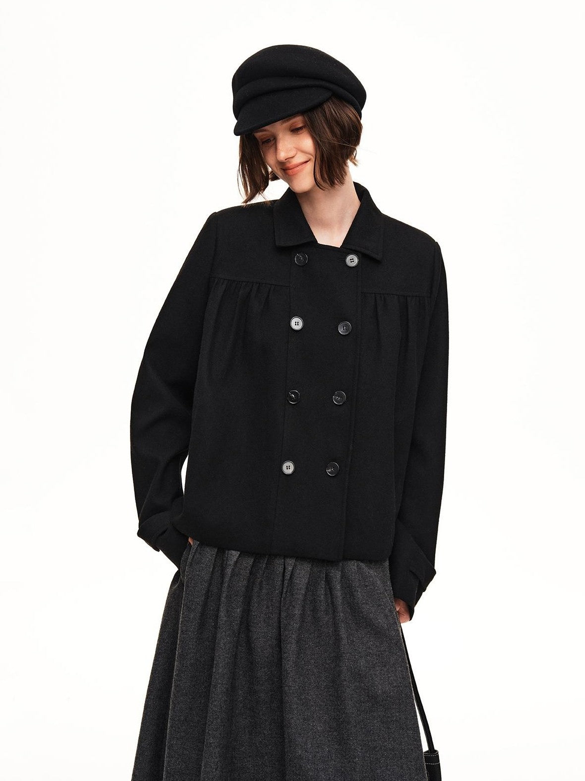 STRIKE A POSE Double Breasted Wool Lapel Cropped Loose Vintage Women&