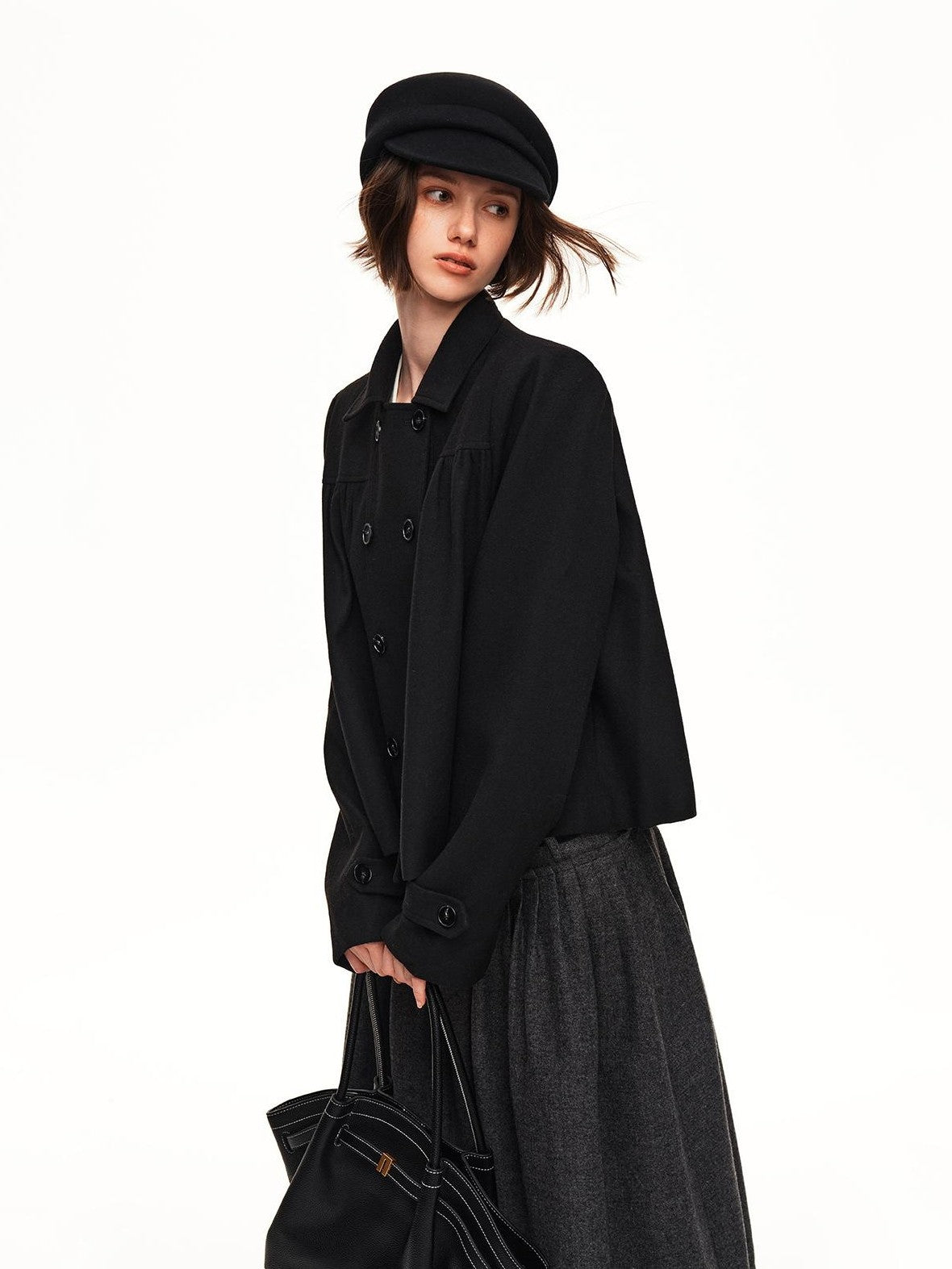 STRIKE A POSE Double Breasted Wool Lapel Cropped Loose Vintage Women&