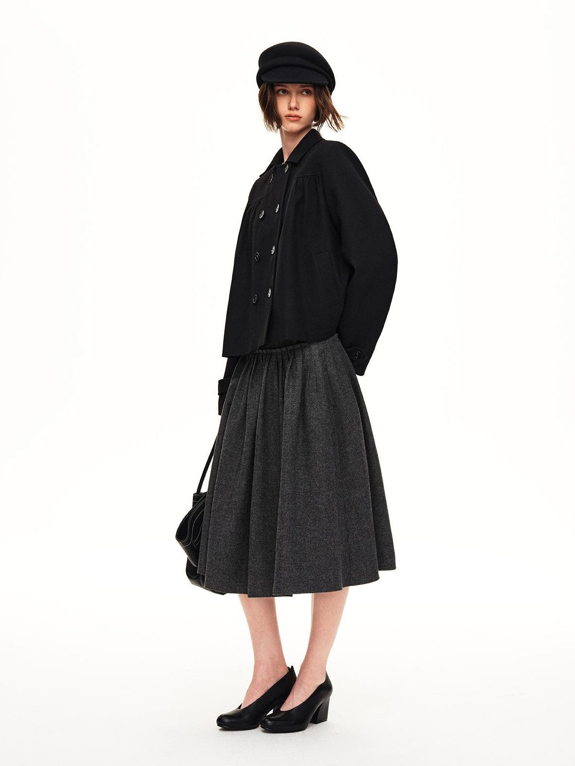 STRIKE A POSE Double Breasted Wool Lapel Cropped Loose Vintage Women&