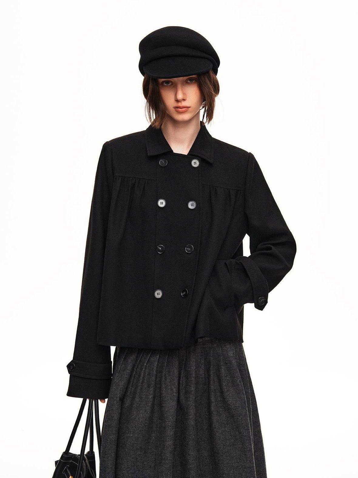STRIKE A POSE Double Breasted Wool Lapel Cropped Loose Vintage Women&