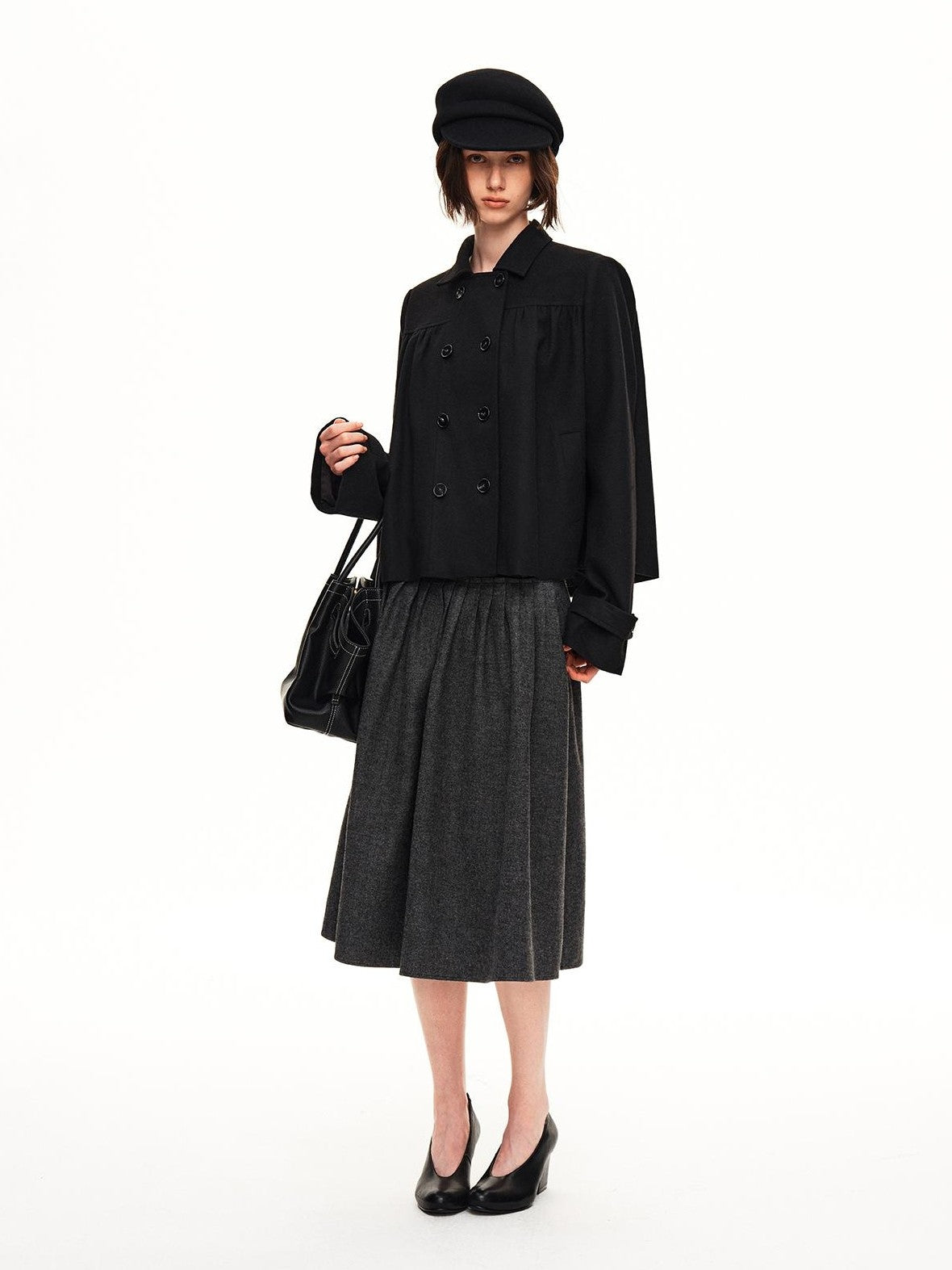 STRIKE A POSE Double Breasted Wool Lapel Cropped Loose Vintage Women&
