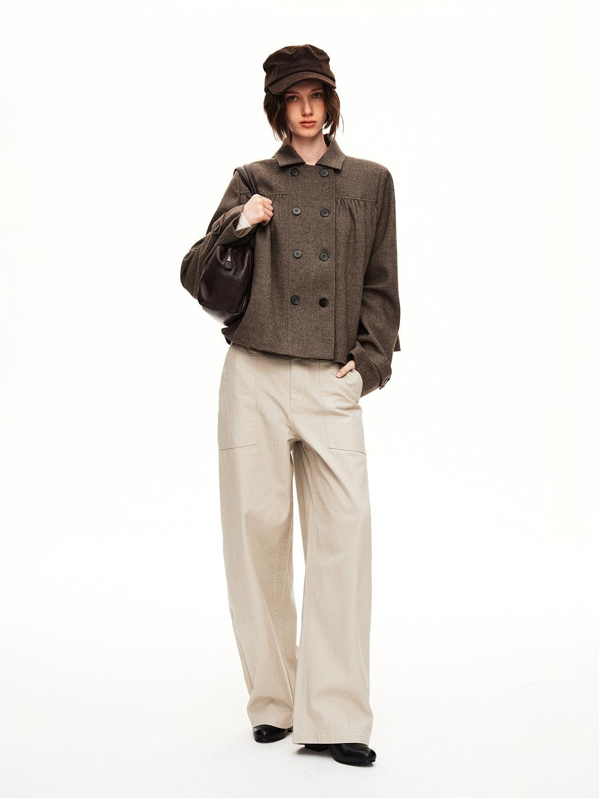 STRIKE A POSE Double Breasted Wool Lapel Cropped Loose Vintage Women&