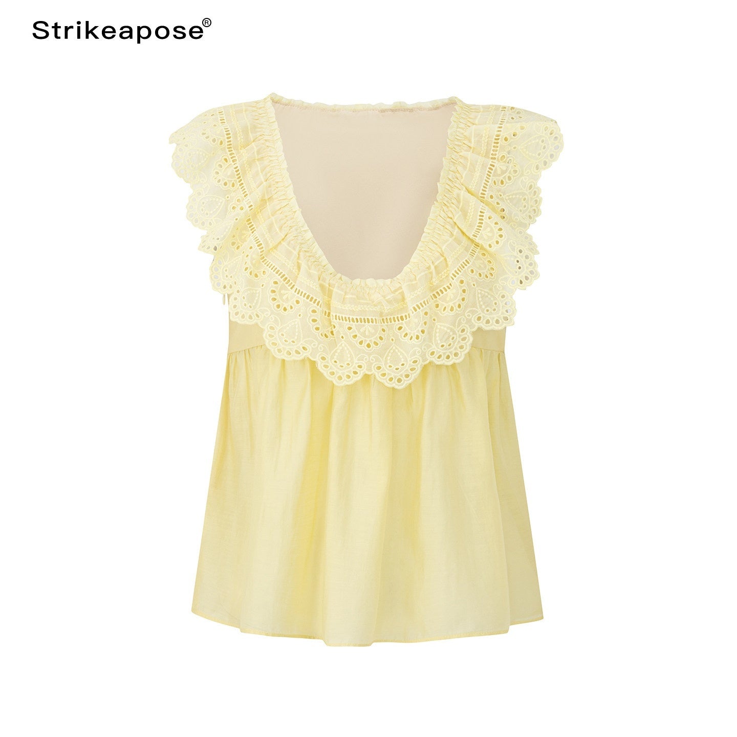 STRIKE_A_POSE_Double_Layer_Lace_Cutout_Ruffle_V-neck_High_Waist_Crop_Women&