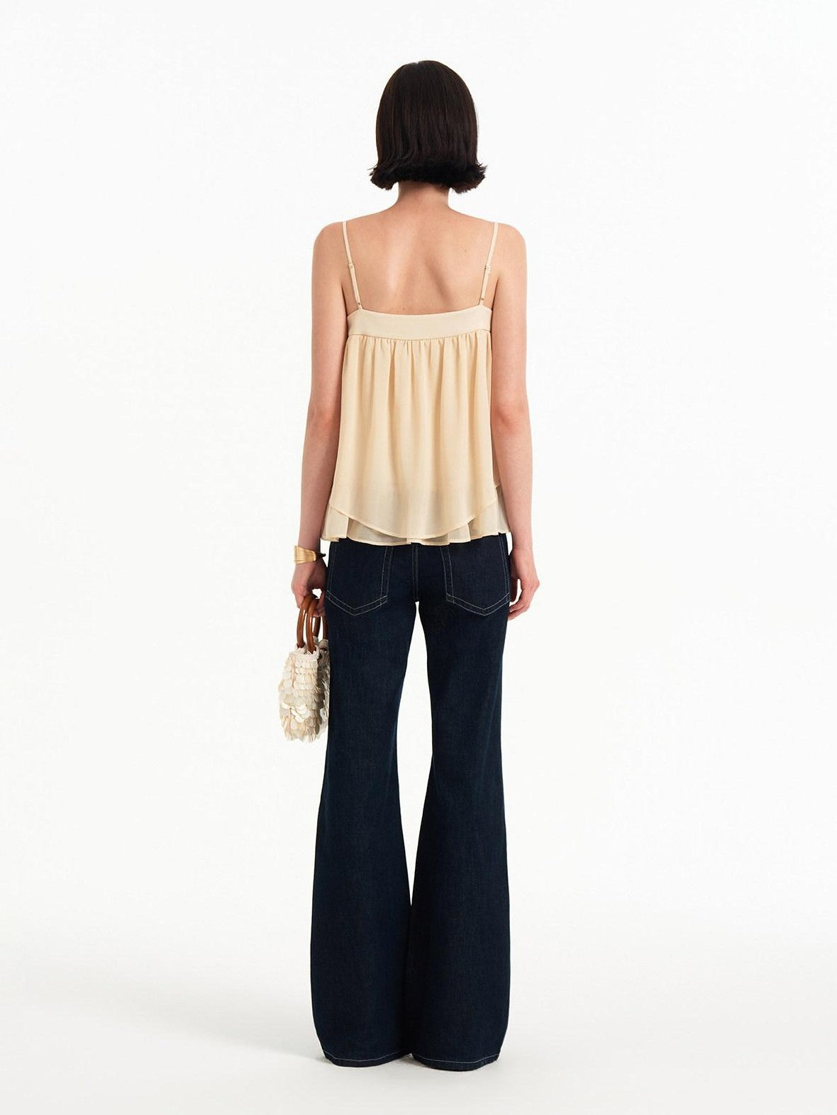 STRIKE A POSE Double Layer Sheer Embroidered Beaded Square Neck Women&