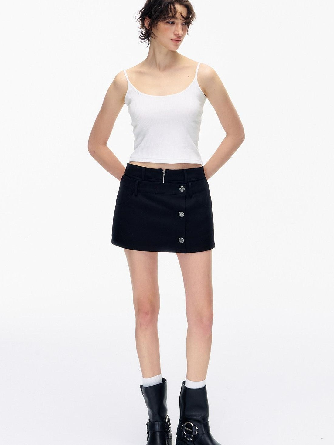 STRIKE A POSE Double Waist Faux Two Piece Cargo Button Decor Women&