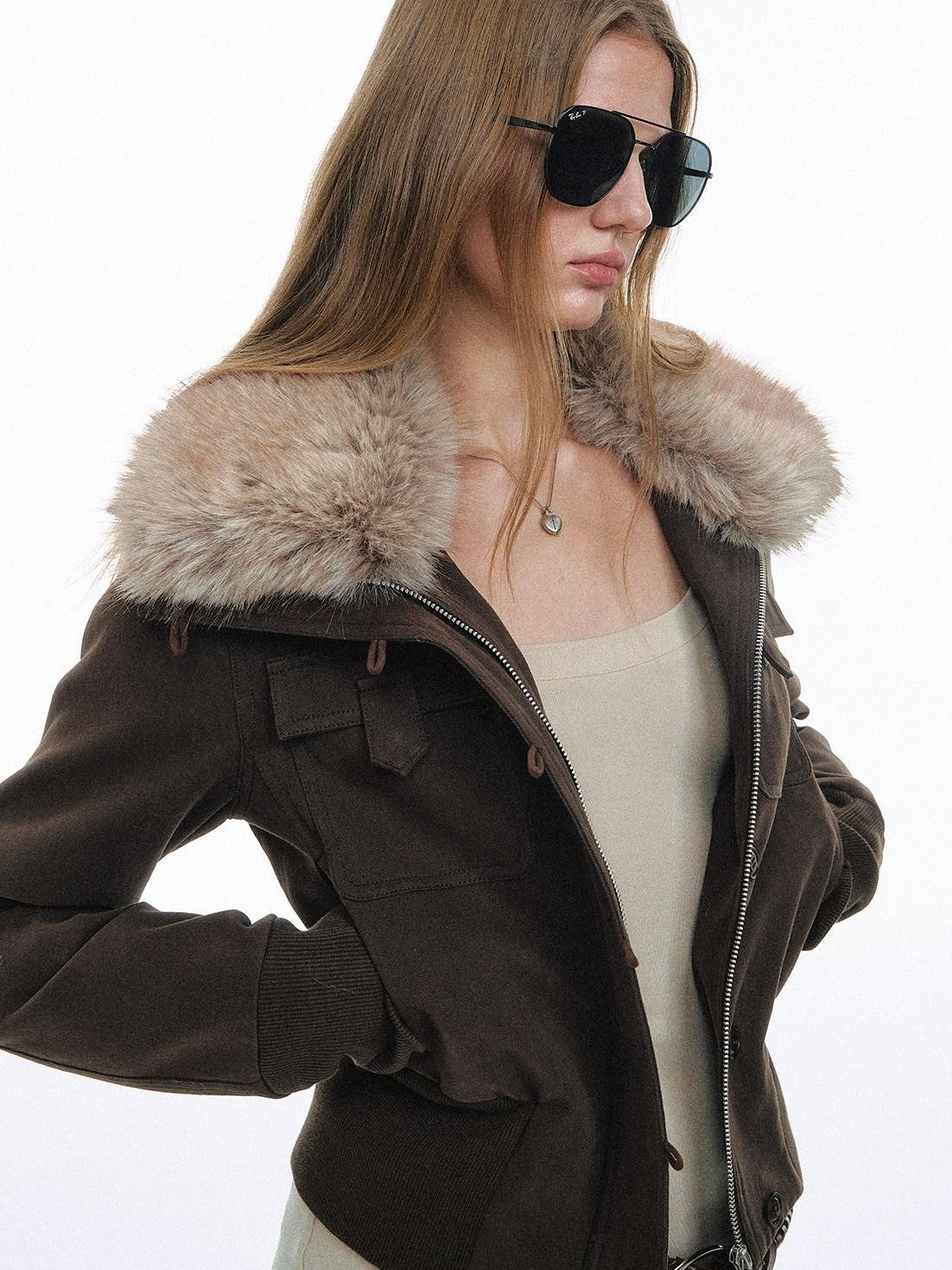 STRIKE A POSE Eco Fur Collar Workwear Women&