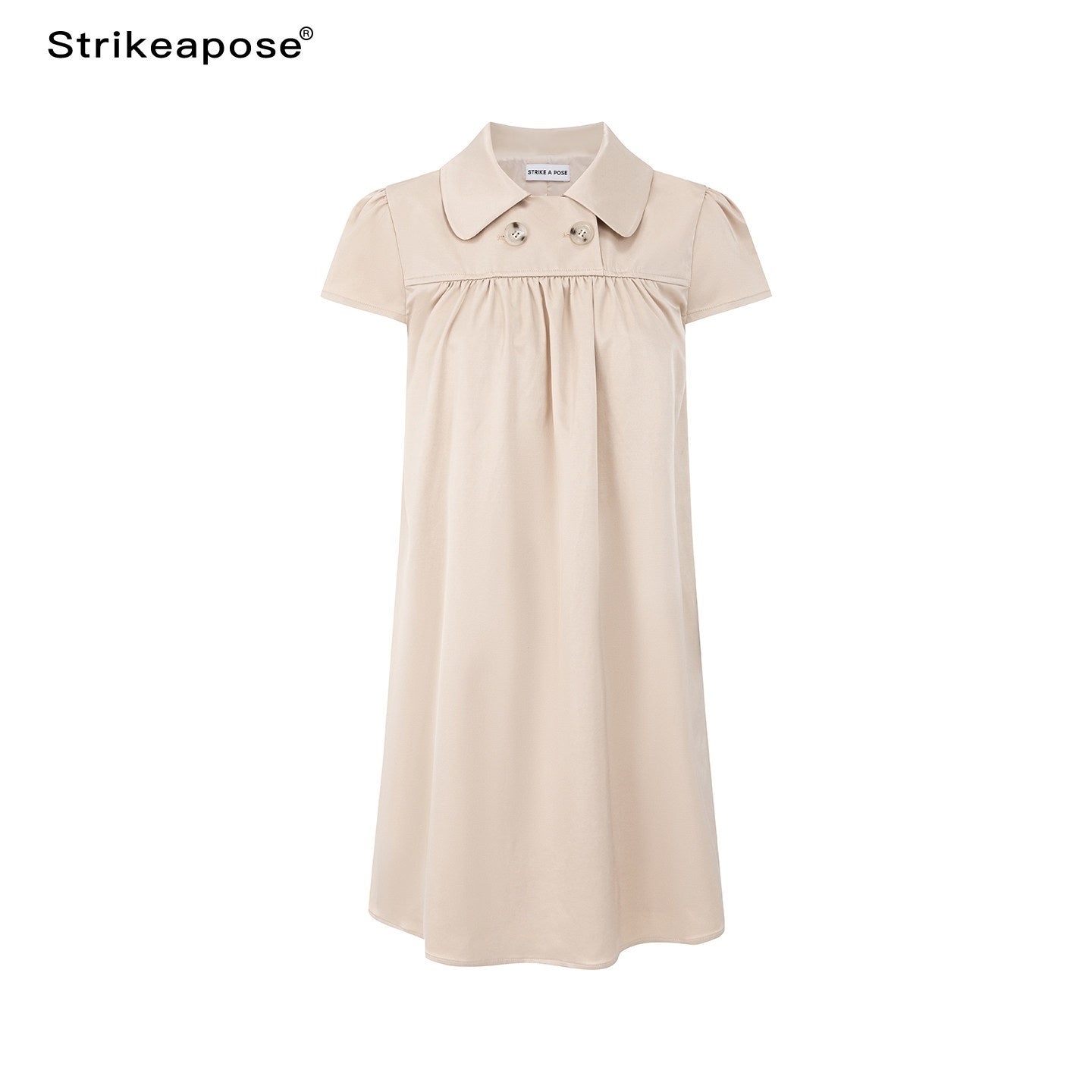 STRIKE_A_POSE_Khaki_Doll_Collar_Puff_Sleeves_High_Waist_Women&