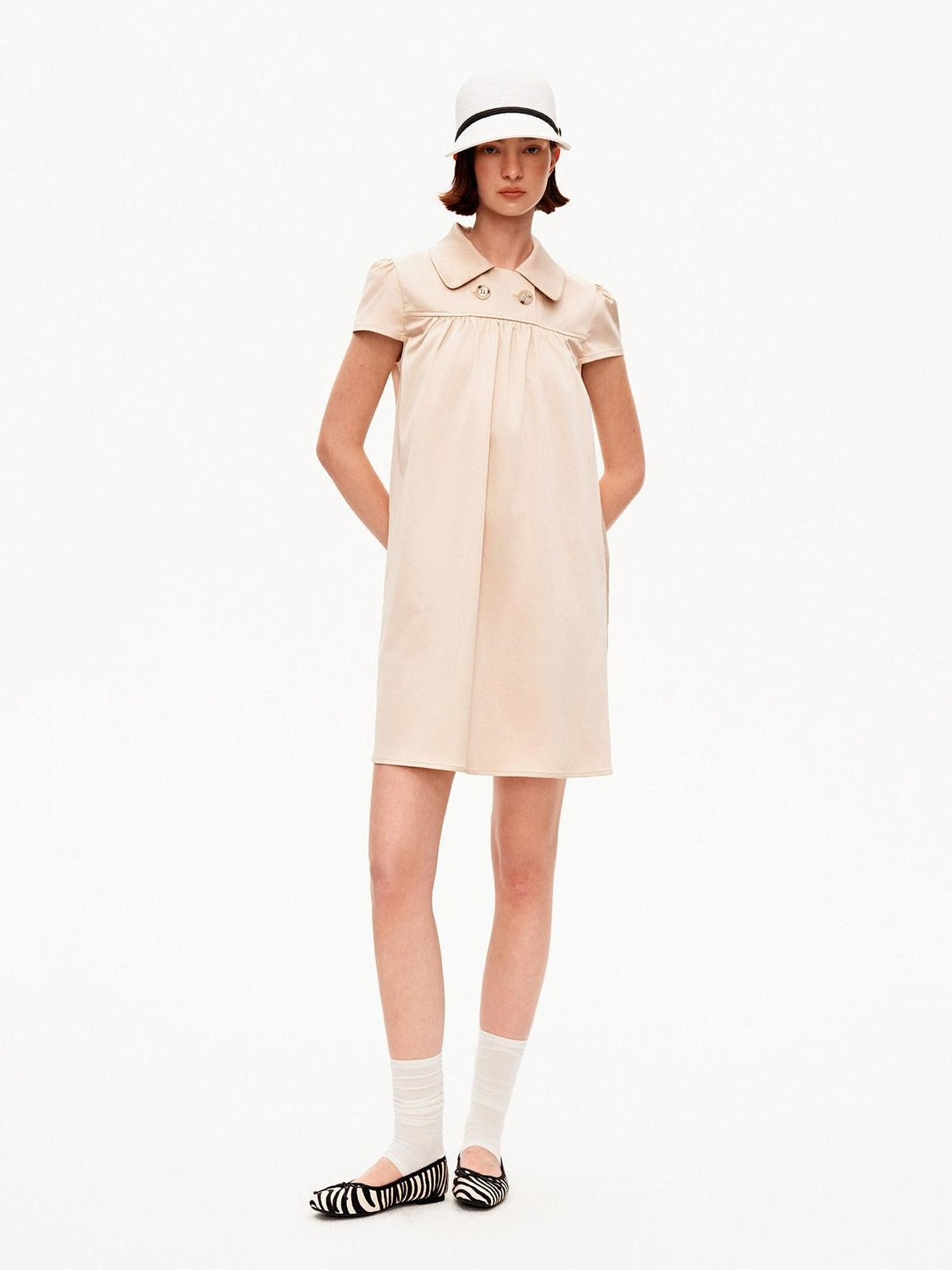 STRIKE A POSE Khaki Doll Collar Puff Sleeves High Waist Women&