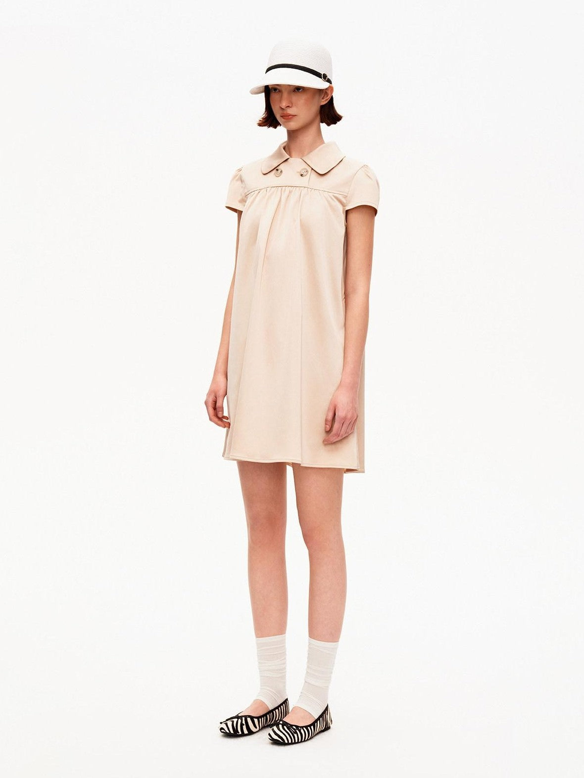 STRIKE A POSE Khaki Doll Collar Puff Sleeves High Waist Women&