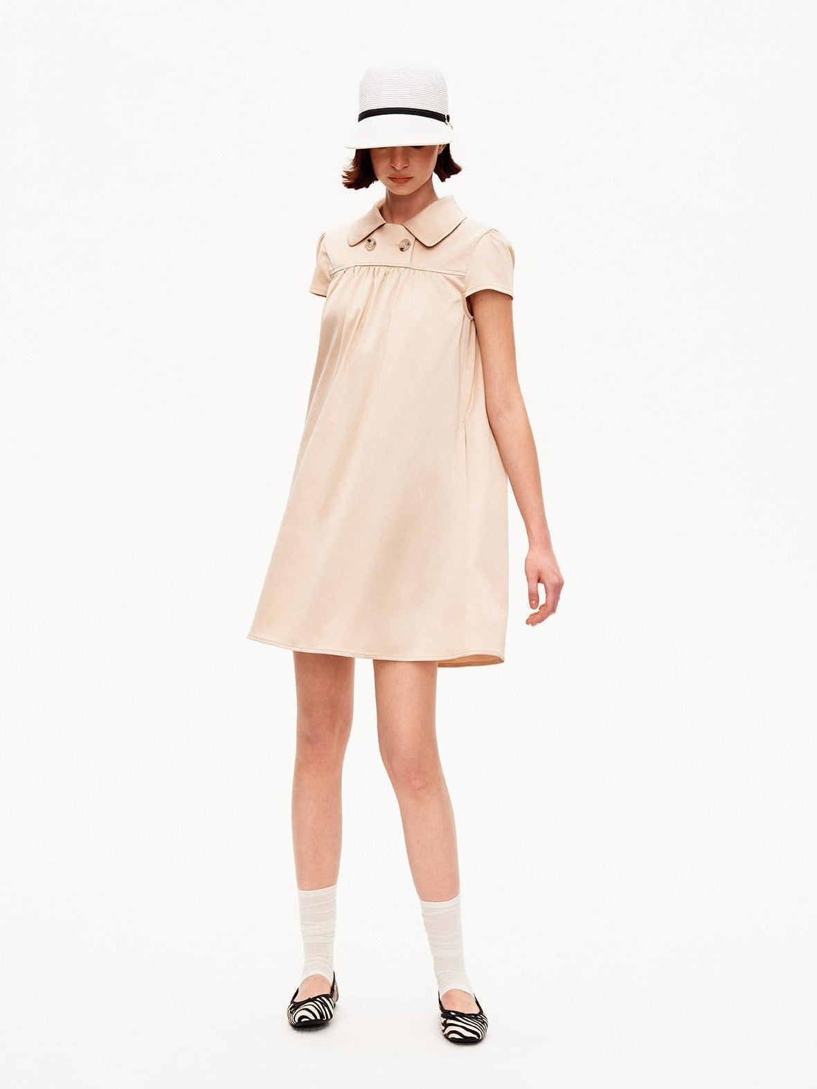 STRIKE A POSE Khaki Doll Collar Puff Sleeves High Waist Women&