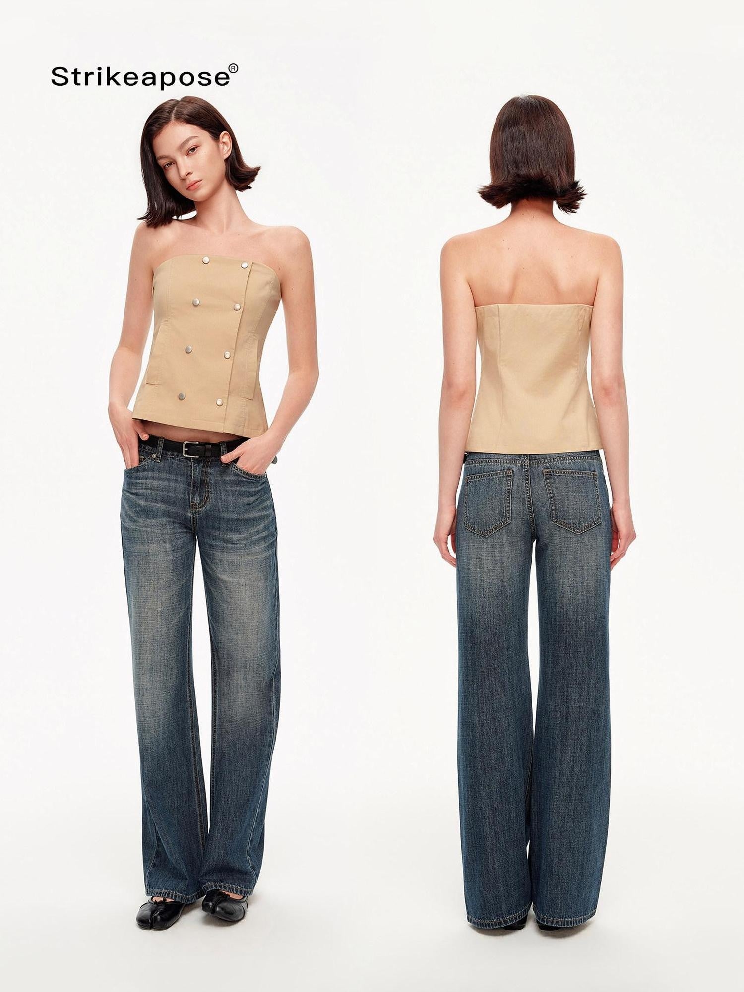 STRIKE A POSE Khaki Stand Collar Double Breasted Structured Cotton Blend Women&