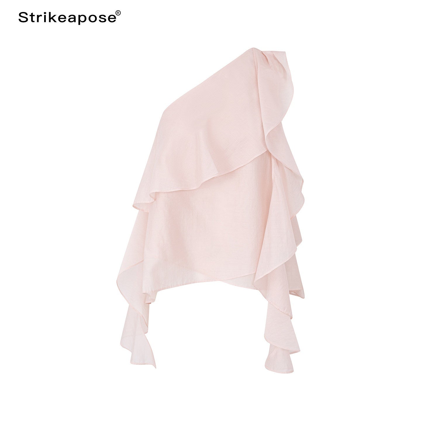 STRIKE_A_POSE_Light_Pink_Ruffle_Trim_Asymmetric_One_Shoulder_Women&