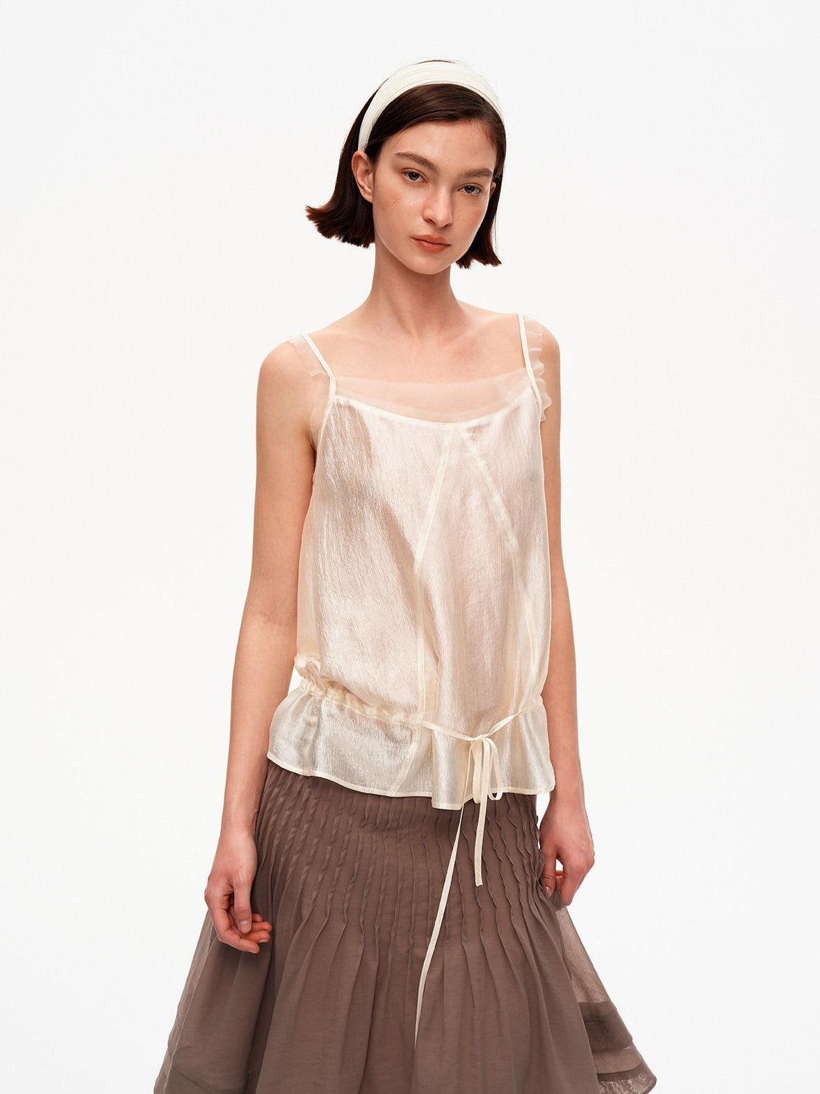 STRIKE A POSE Lustrous Textured Ruffle Mesh Panel A Line Women&