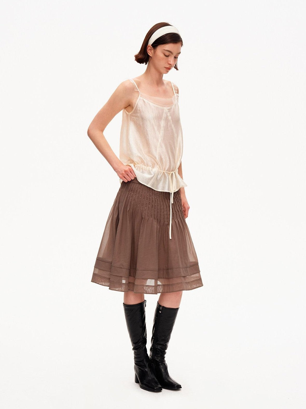 STRIKE A POSE Lustrous Textured Ruffle Mesh Panel A Line Women&