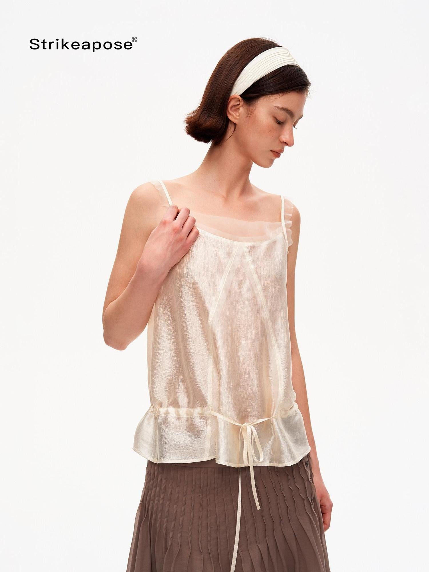 STRIKE A POSE Lustrous Textured Ruffle Mesh Panel A Line Women&