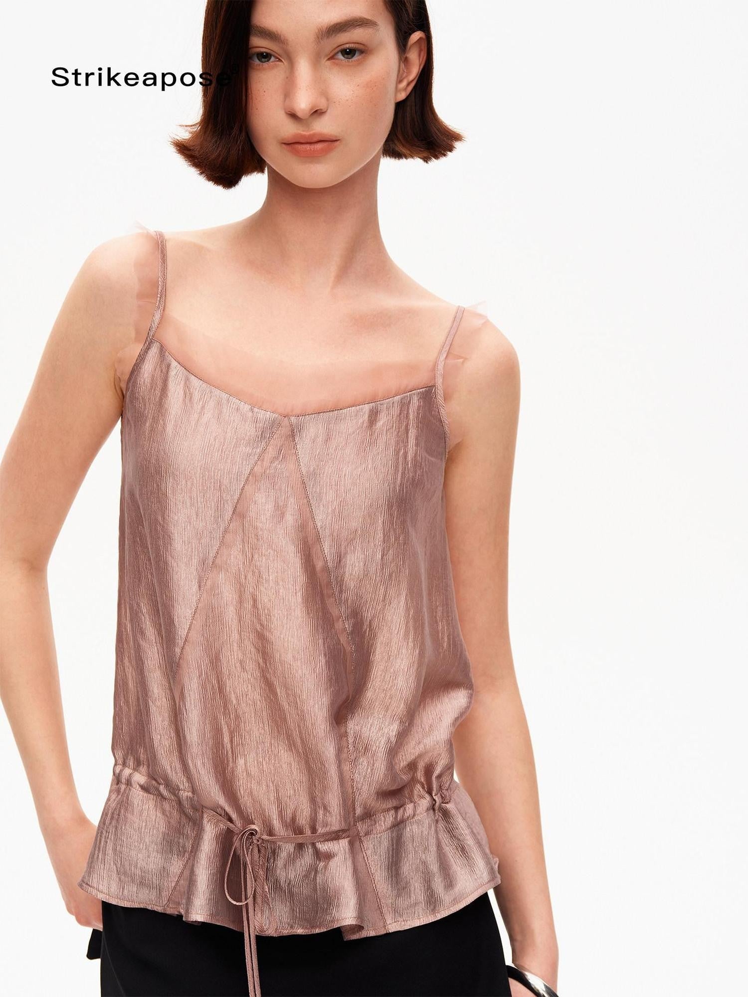 STRIKE A POSE Lustrous Textured Ruffle Mesh Panel A Line Women&