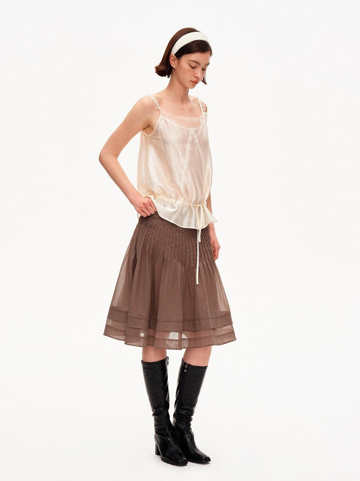 STRIKE A POSE Lustrous Textured Ruffle Mesh Panel A Line Women&