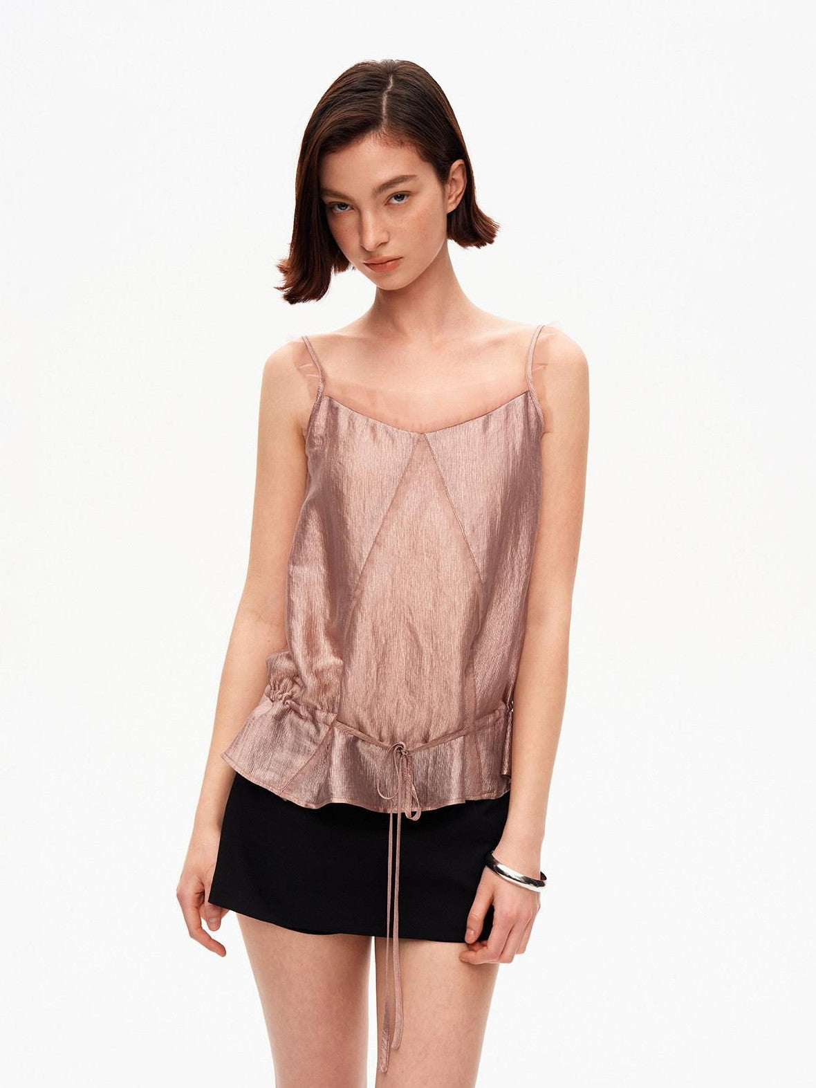 STRIKE A POSE Lustrous Textured Ruffle Mesh Panel A Line Women&