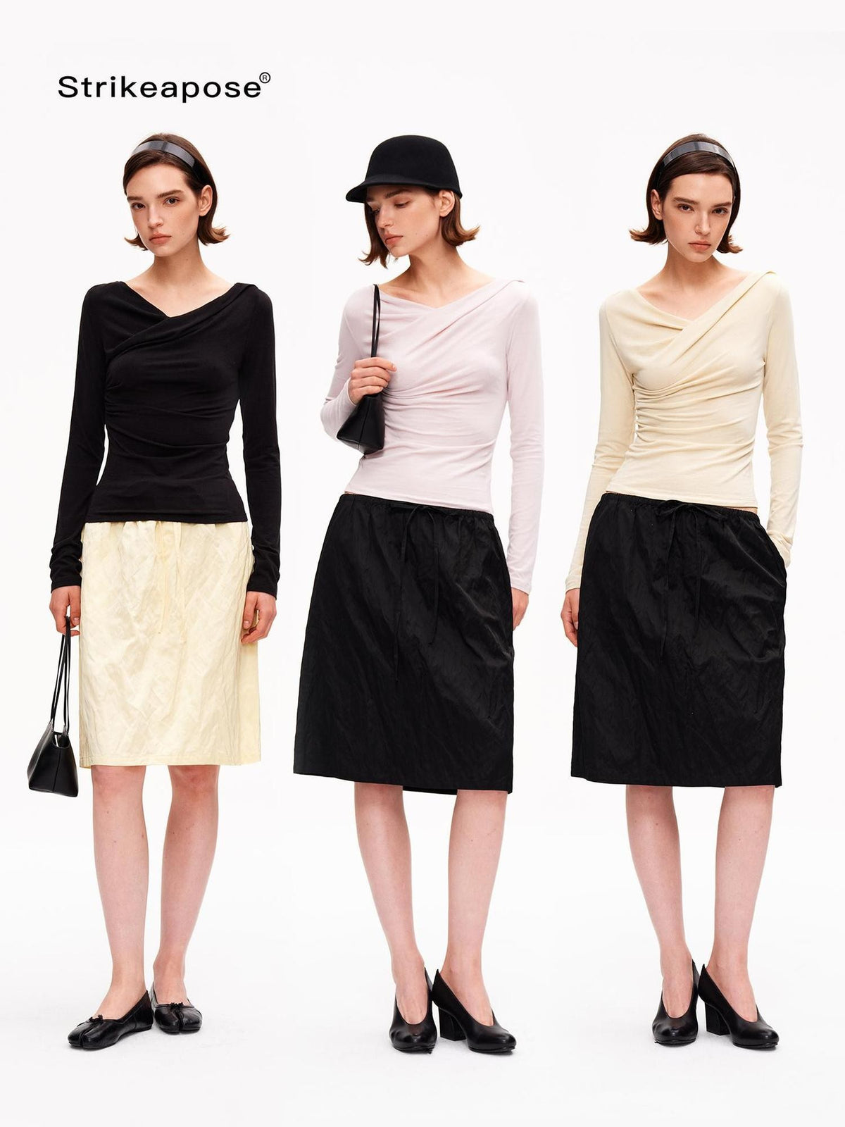 STRIKE A POSE Metallic Textured Pleated Drawstring Women&