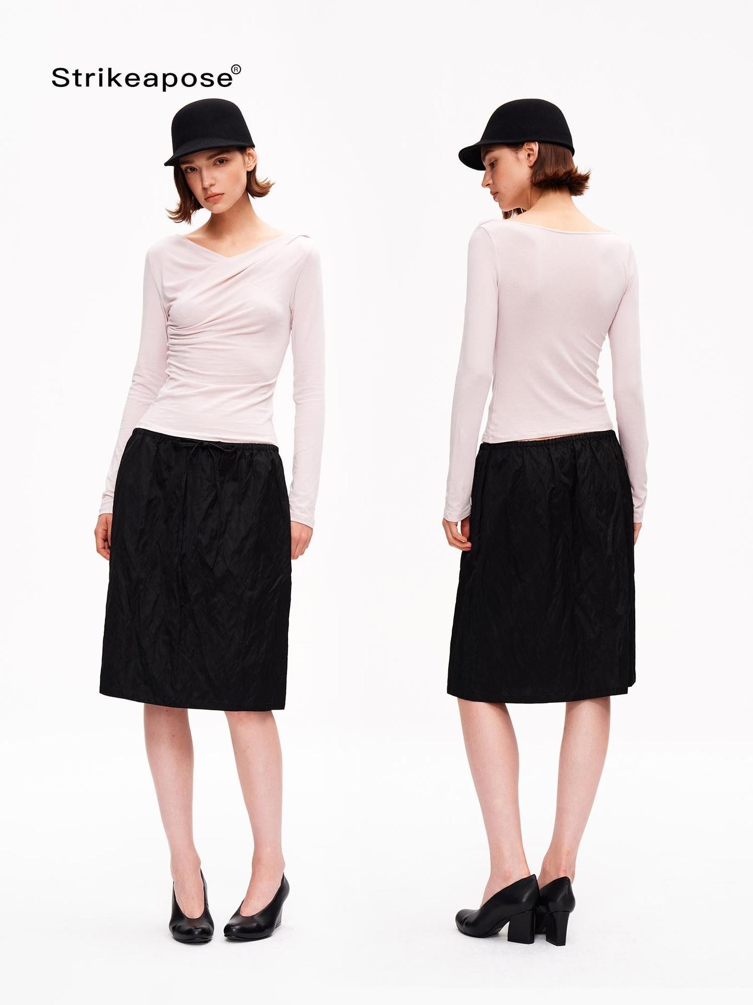 STRIKE A POSE Metallic Textured Pleated Drawstring Women&