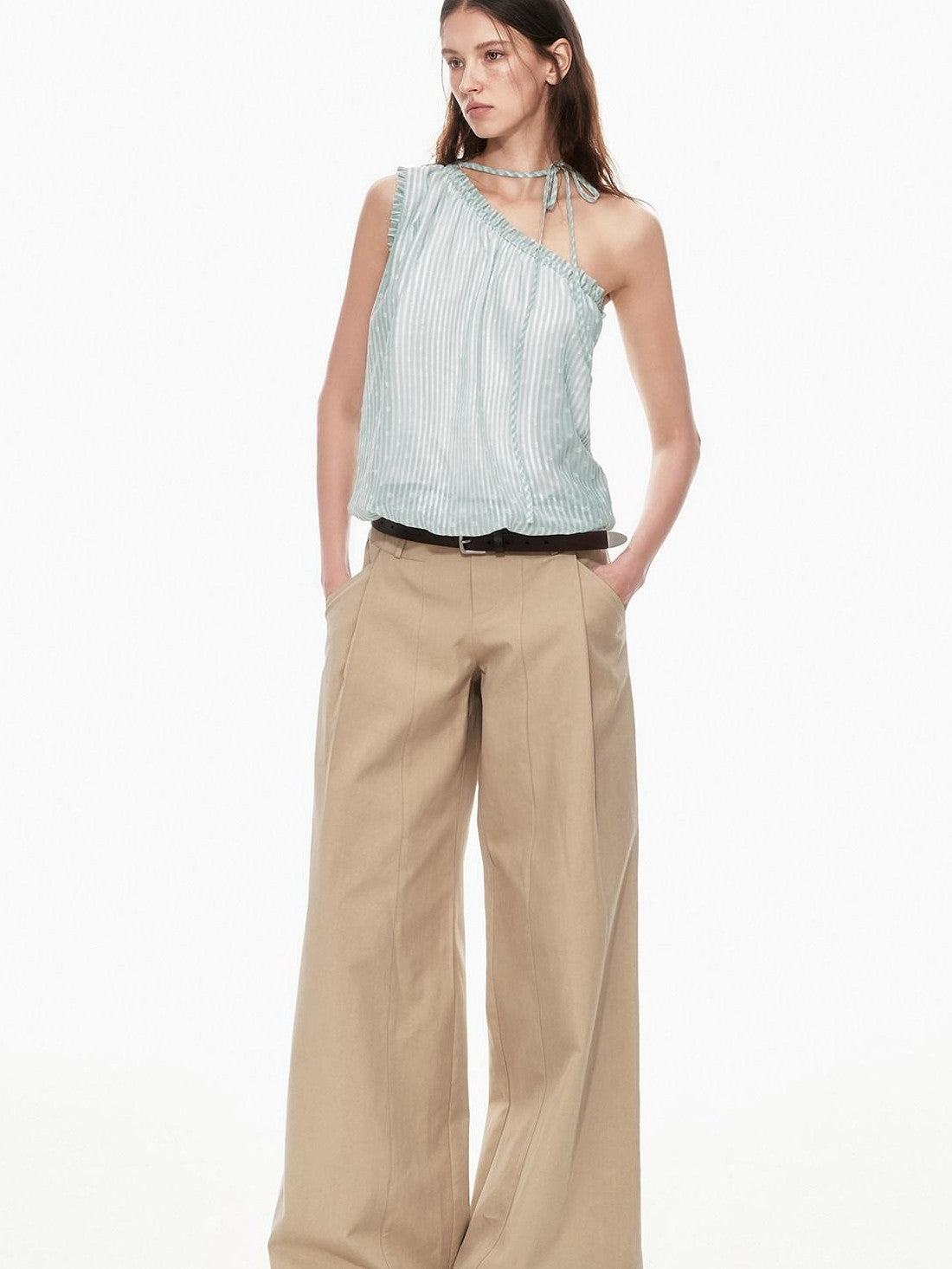 STRIKE A POSE Mint Green Asymmetrical Striped Cinched Tie Women&