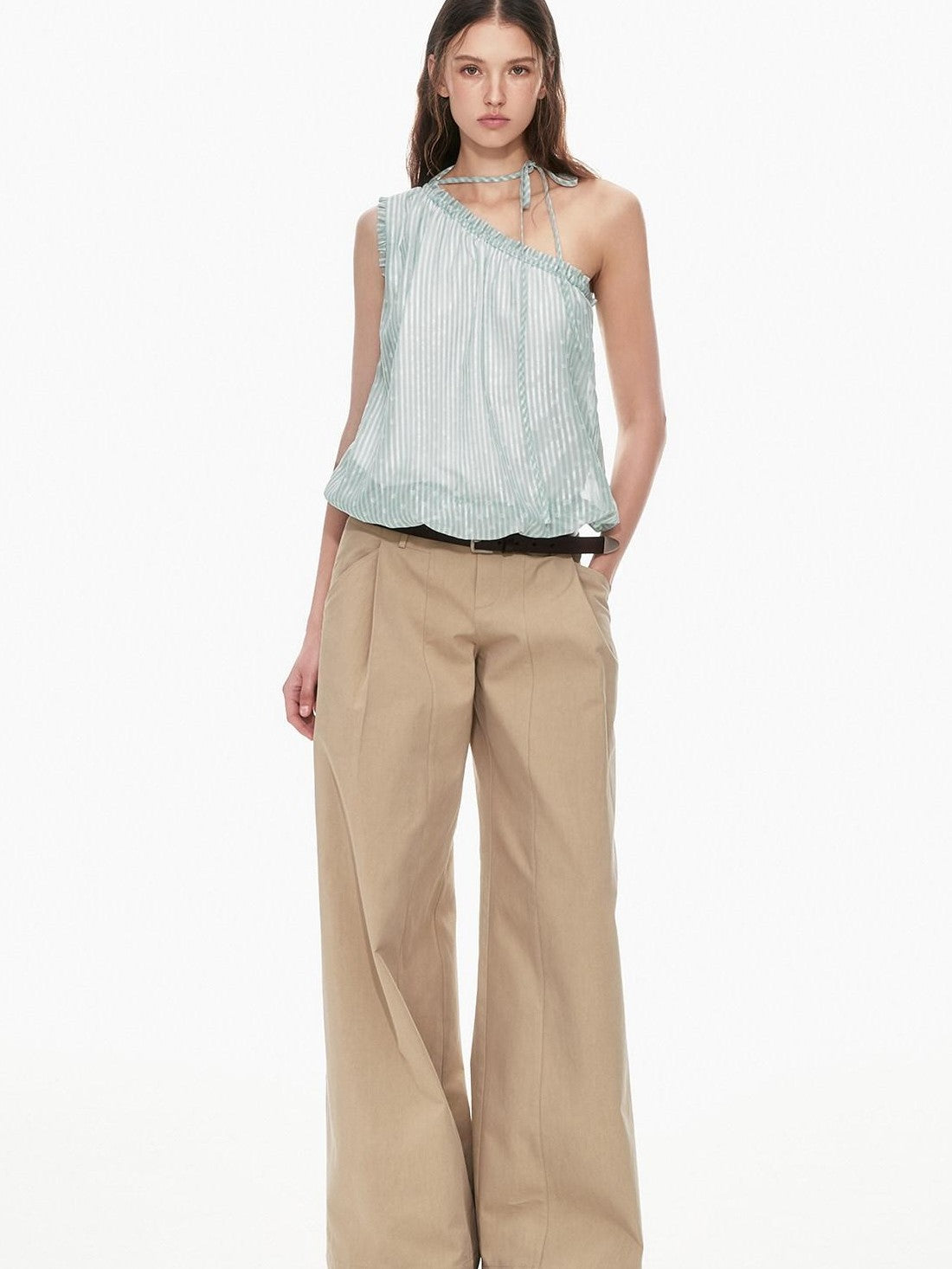STRIKE A POSE Mint Green Asymmetrical Striped Cinched Tie Women&