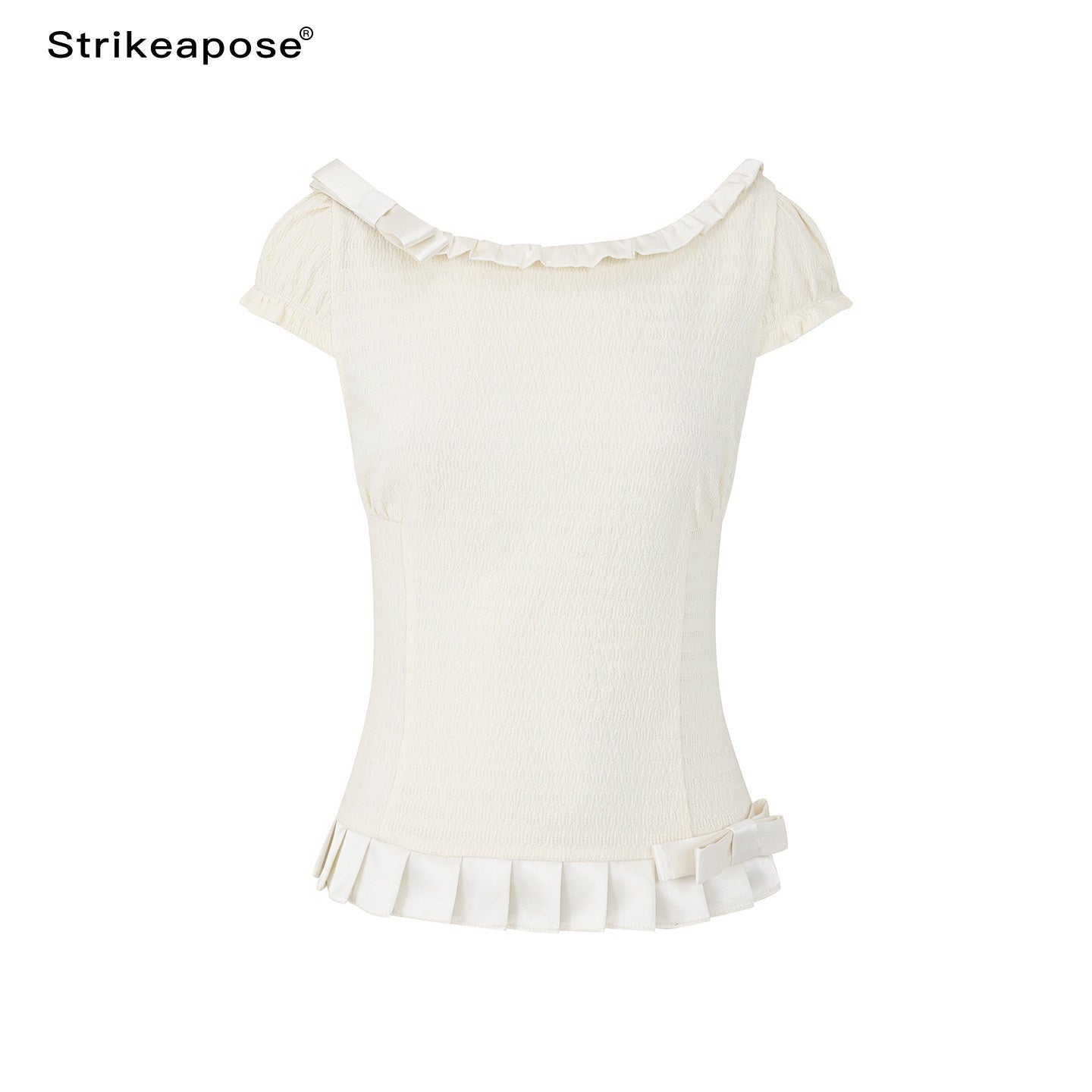 STRIKE_A_POSE_Off_Shoulder_Puff_Textured_Waist_Bow_Women&
