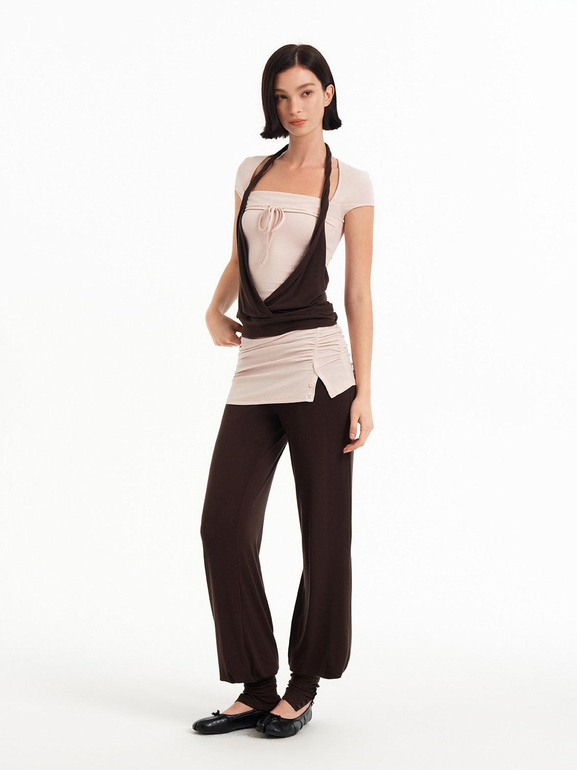 STRIKE A POSE Pink Brown Colorblock Faux Layered Women&