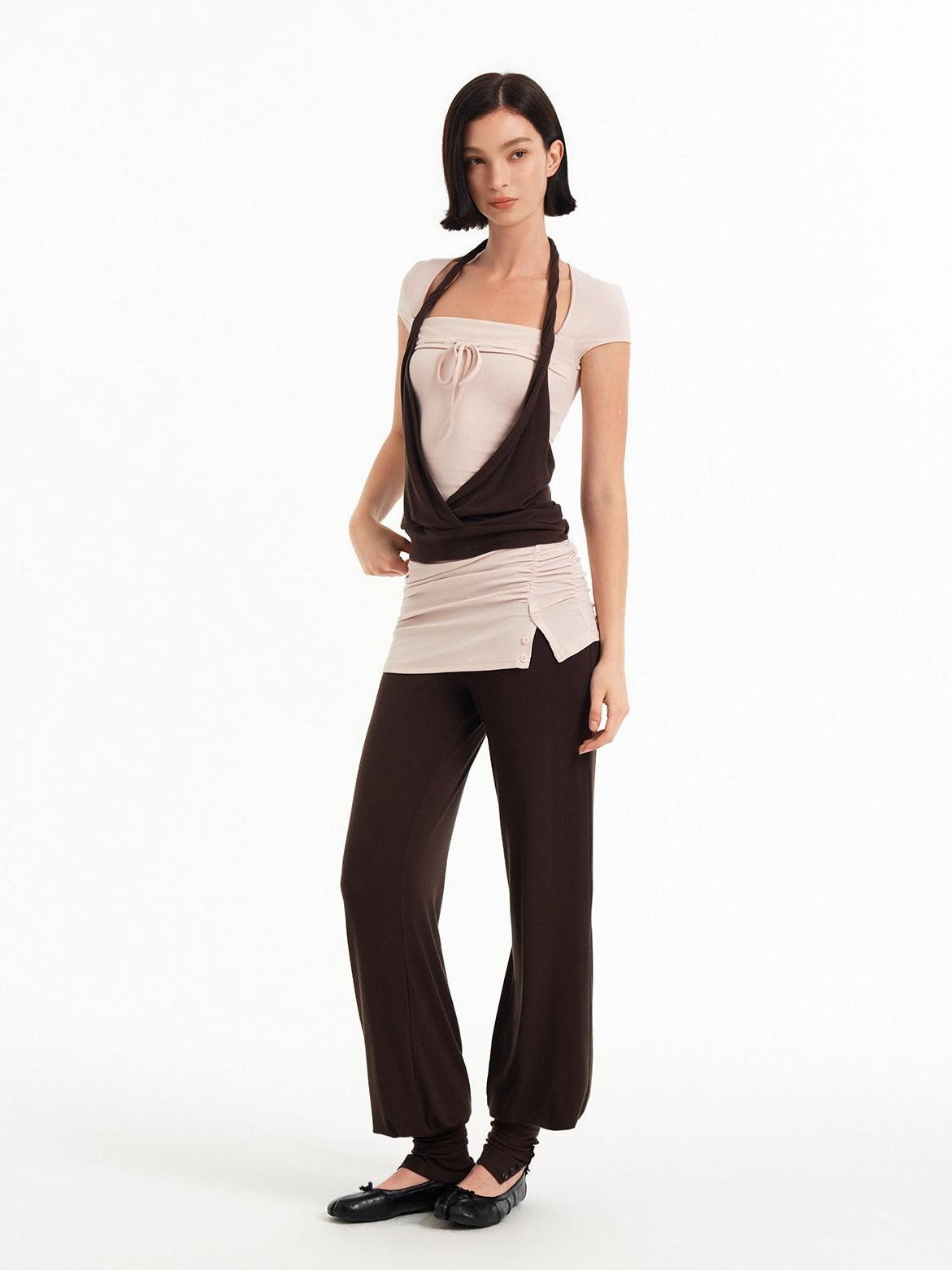 STRIKE A POSE Pink Brown Colorblock Faux Layered Women&