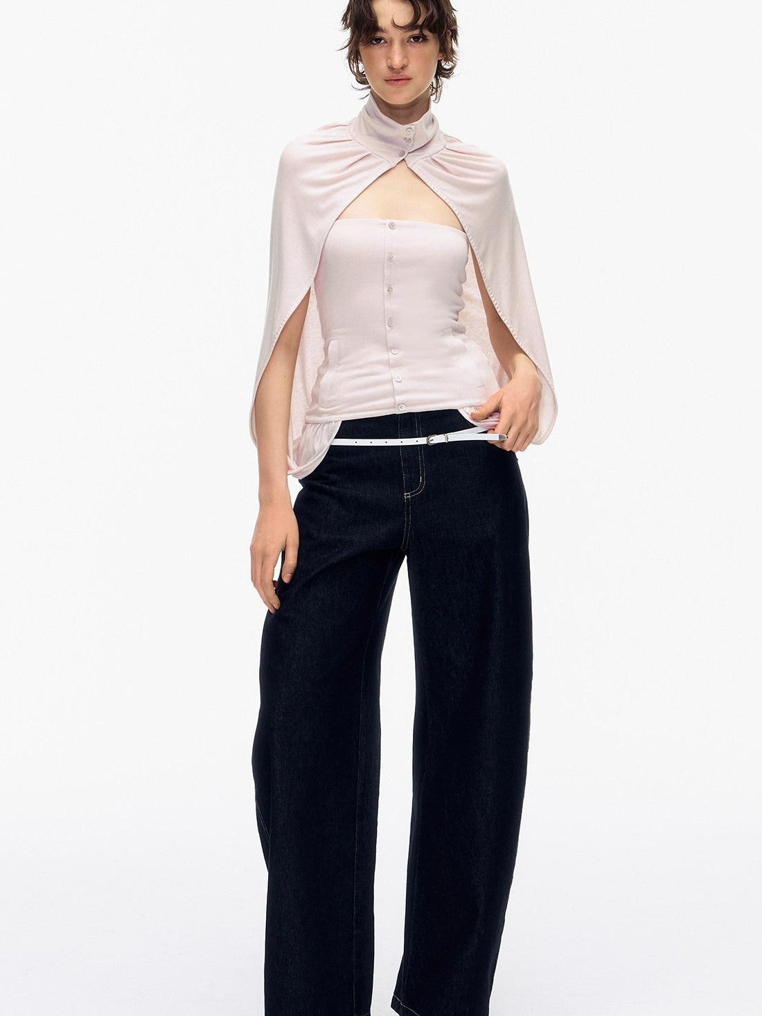 STRIKE A POSE Pink Cropped Detachable Sleeve Cape High Neck Women&