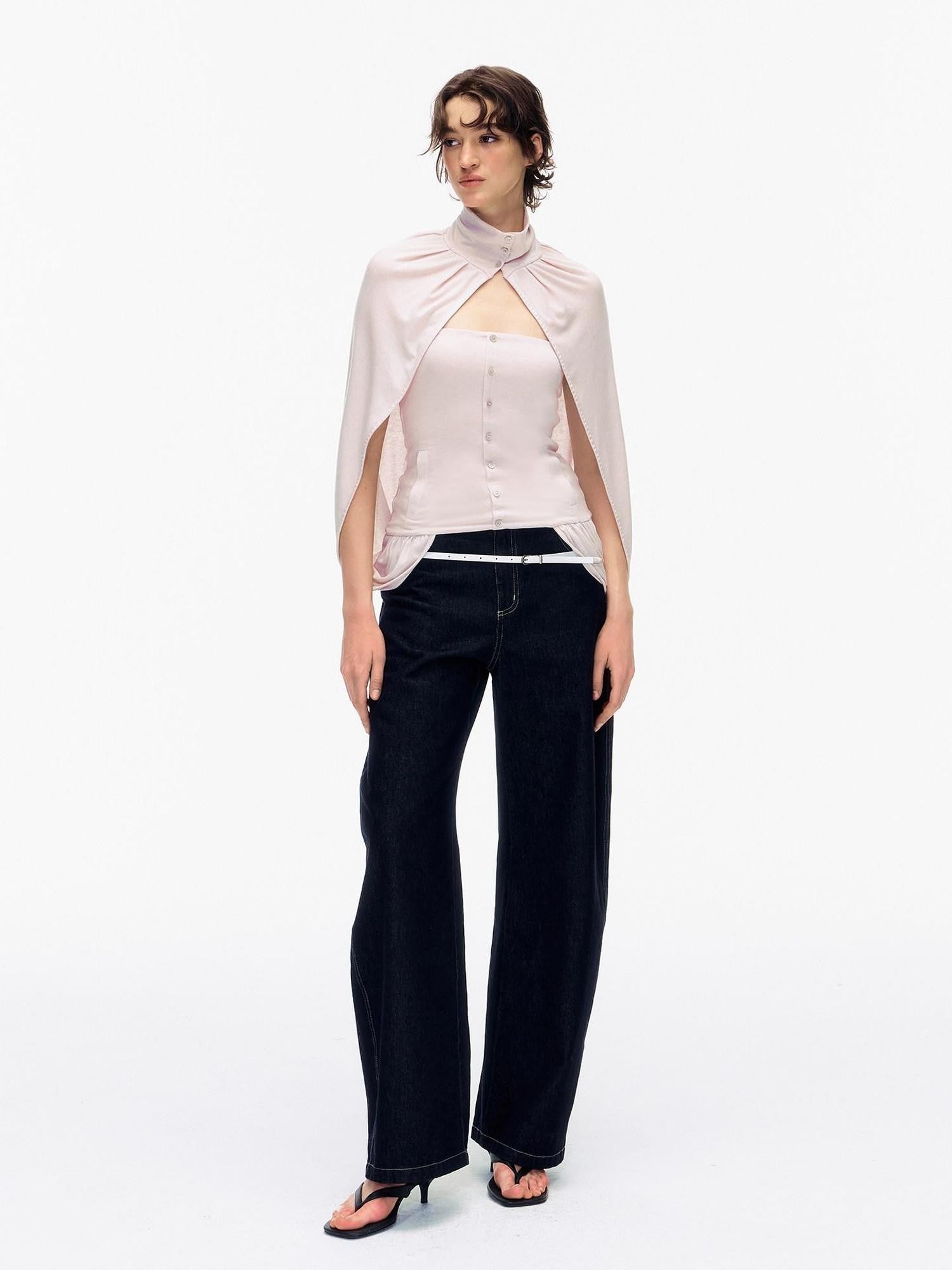 STRIKE A POSE Pink Cropped Detachable Sleeve Cape High Neck Women&