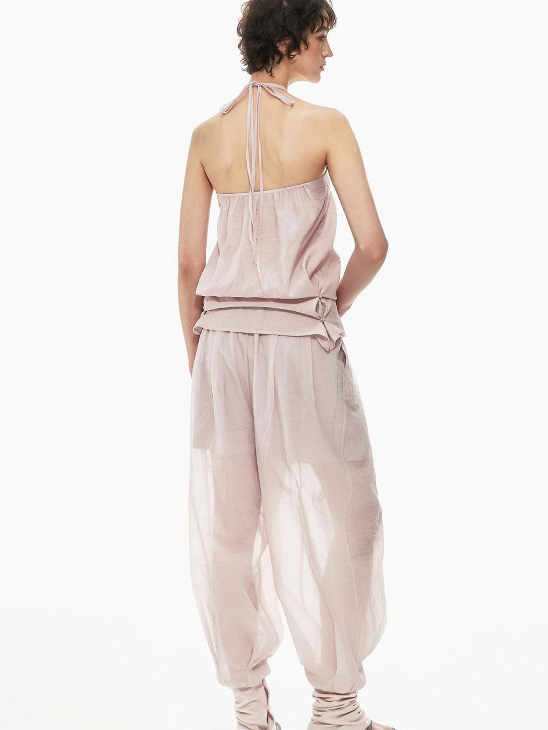 STRIKE A POSE Pink Halter Crop Vest Drawstring Balloon Pants Women&
