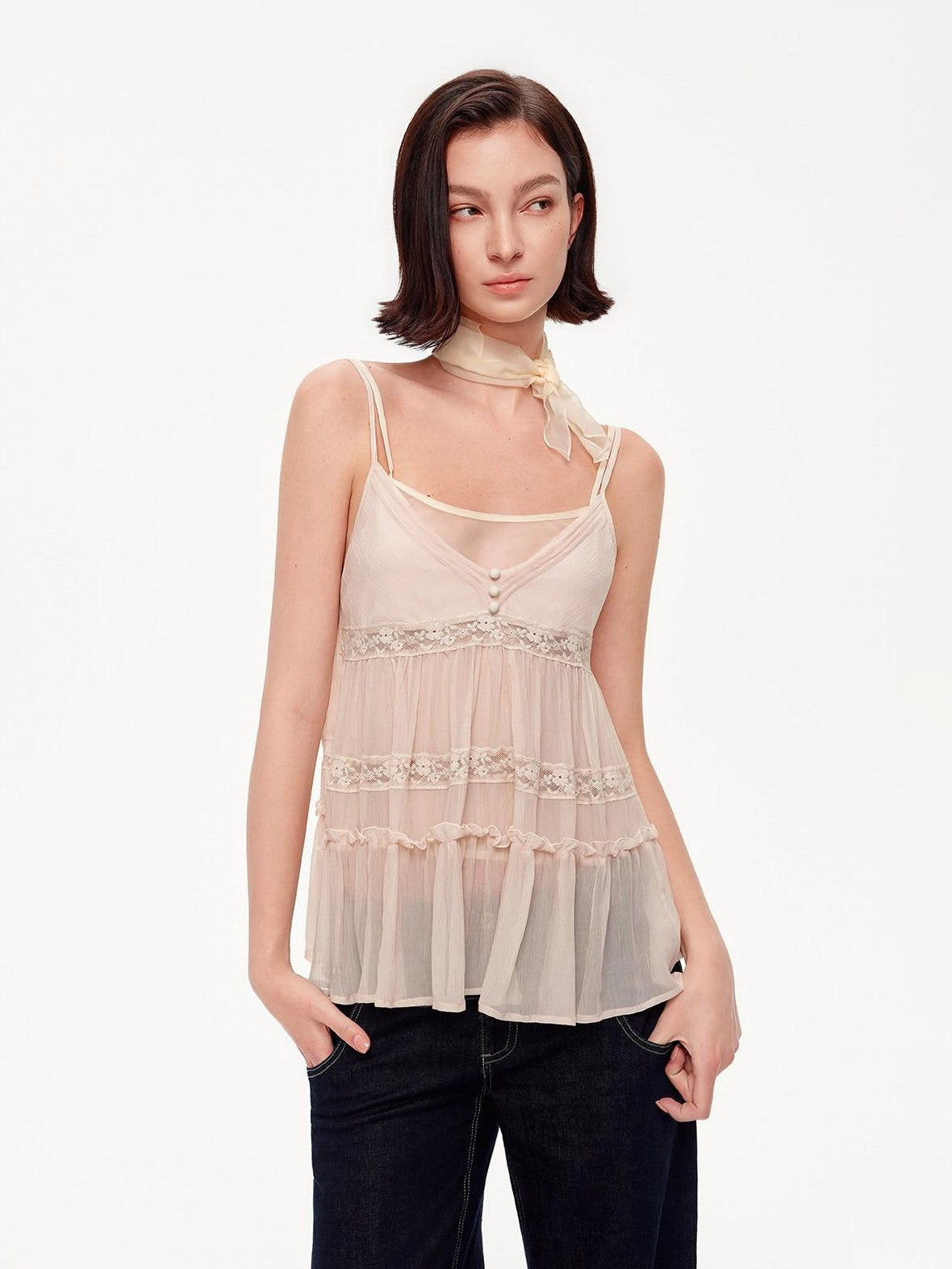 STRIKE A POSE Pink Lace Cake Style Ruffle Trim A Line Women&