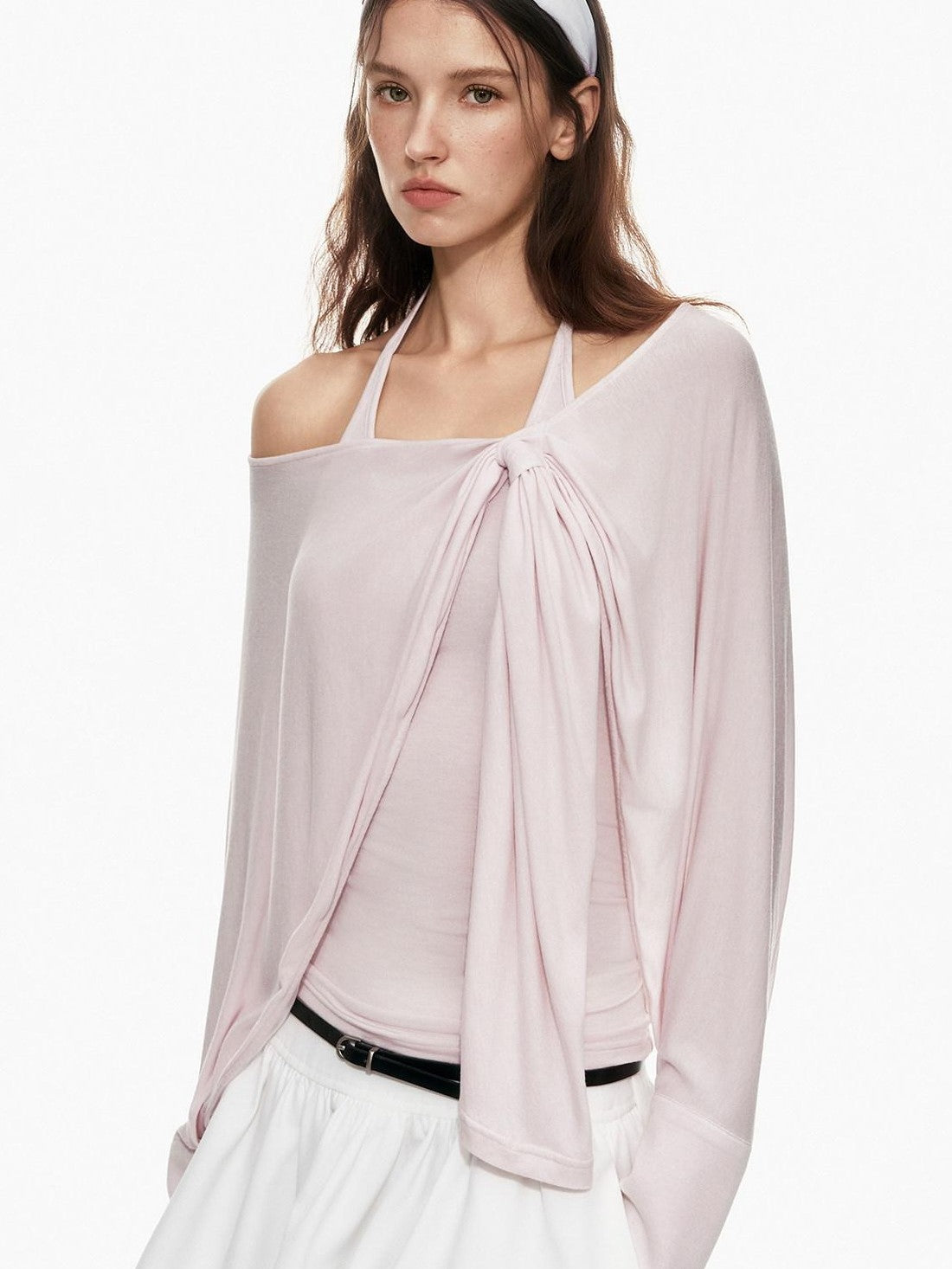 STRIKE A POSE Pink Twist Knot U Neck Layered Women&