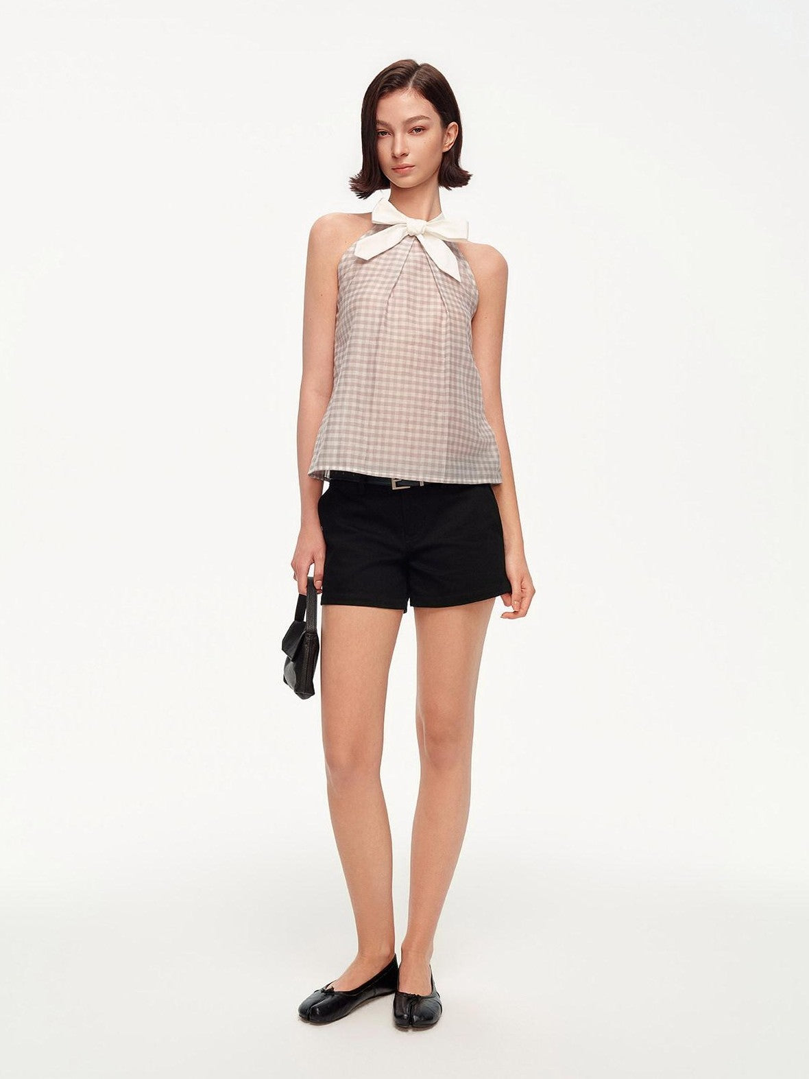 STRIKE A POSE Plaid Textured Halter Bow Slim Women&
