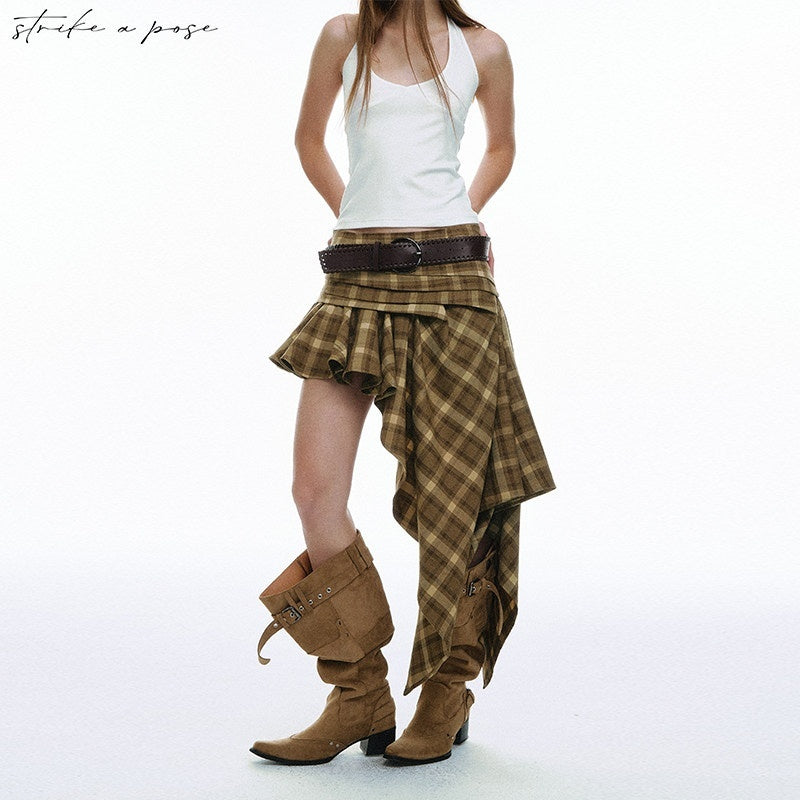 STRIKE_A_POSE_Plaid_Vintage_Asymmetric_Hand_Pleated_Women&