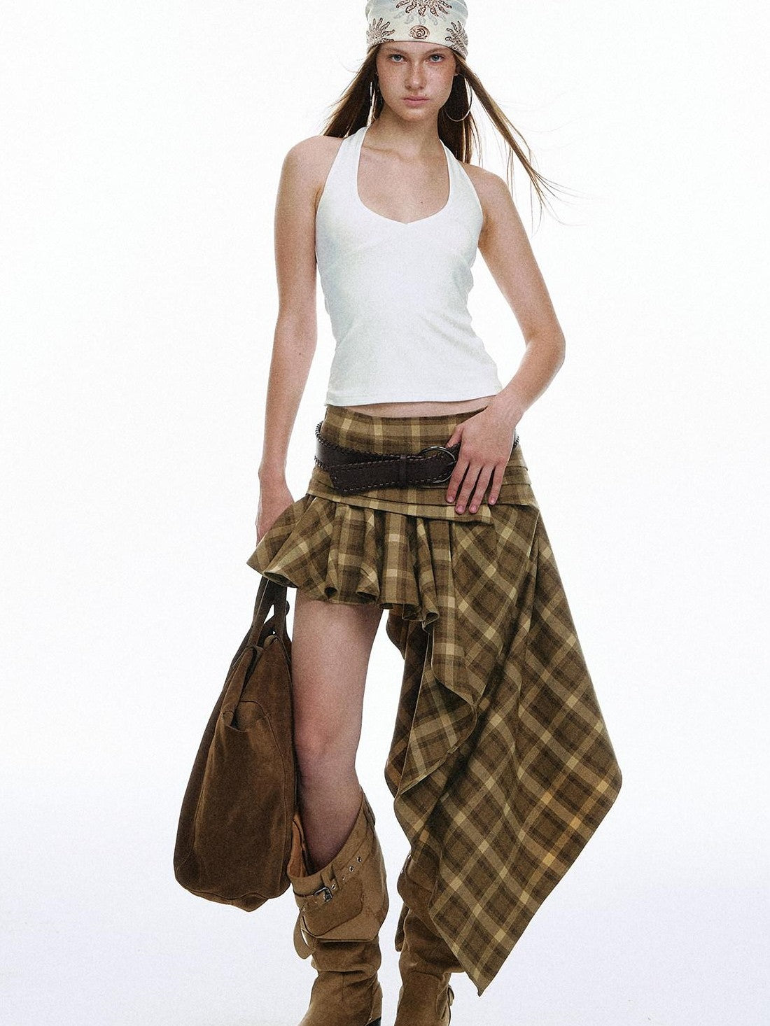 STRIKE A POSE Plaid Vintage Asymmetric Hand Pleated Women&