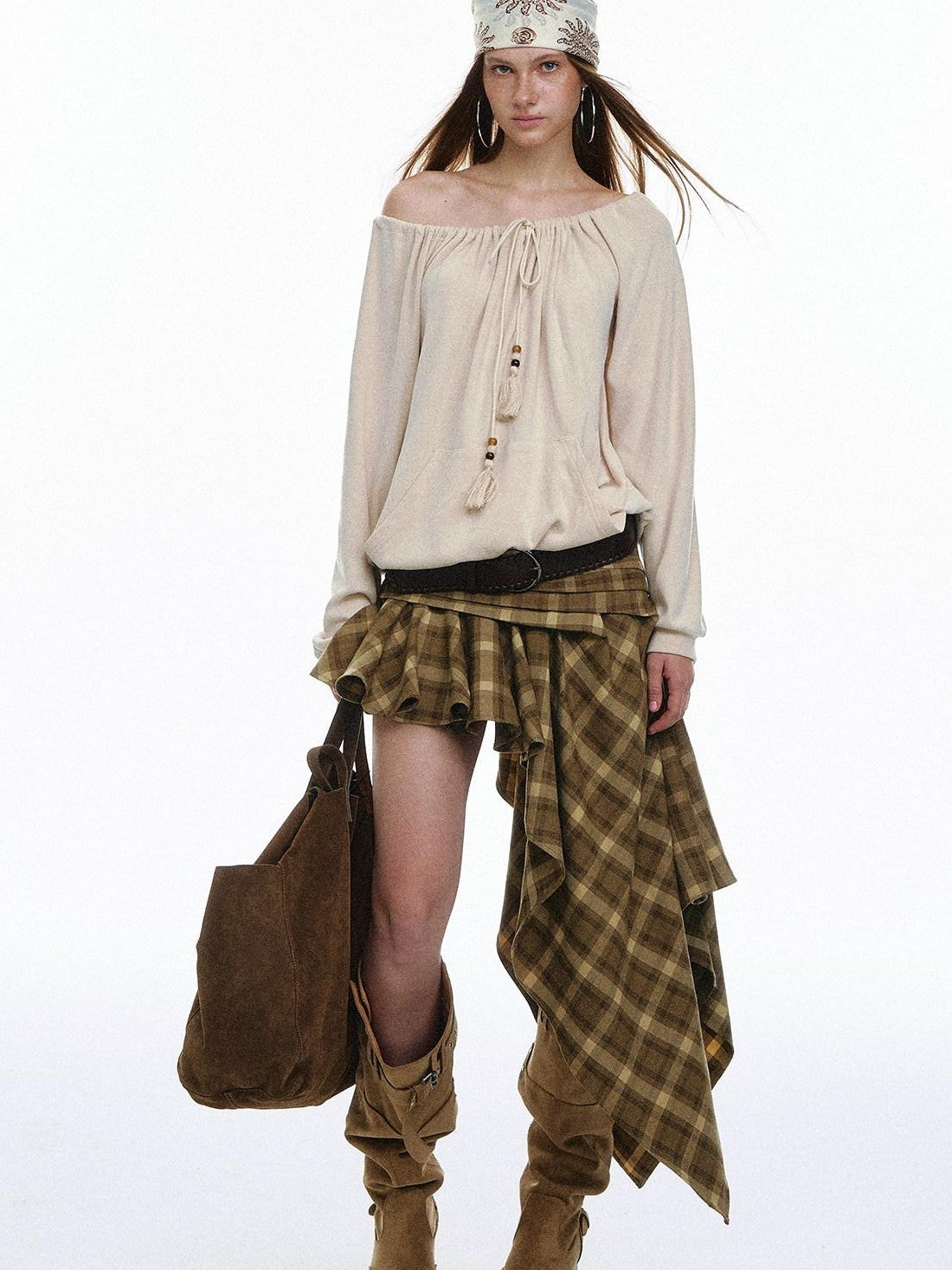 STRIKE A POSE Plaid Vintage Asymmetric Hand Pleated Women&
