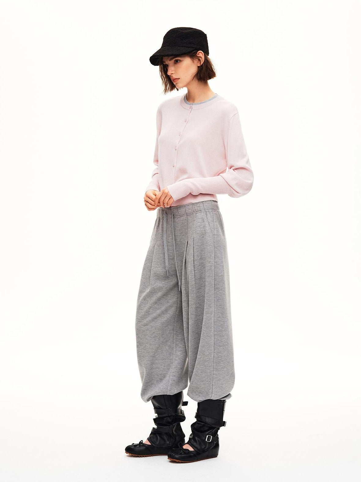 STRIKE A POSE Pleated Low Rise Drawstring Wide Leg Wool Blend Women&