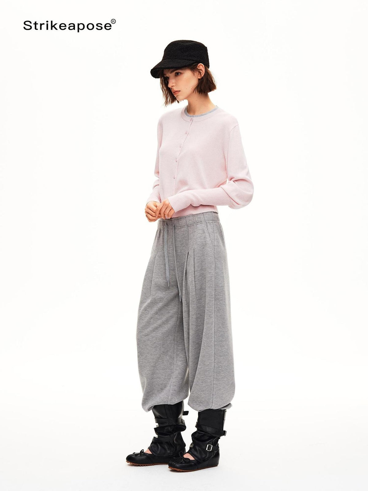 STRIKE A POSE Pleated Low Rise Drawstring Wide Leg Wool Blend Women&